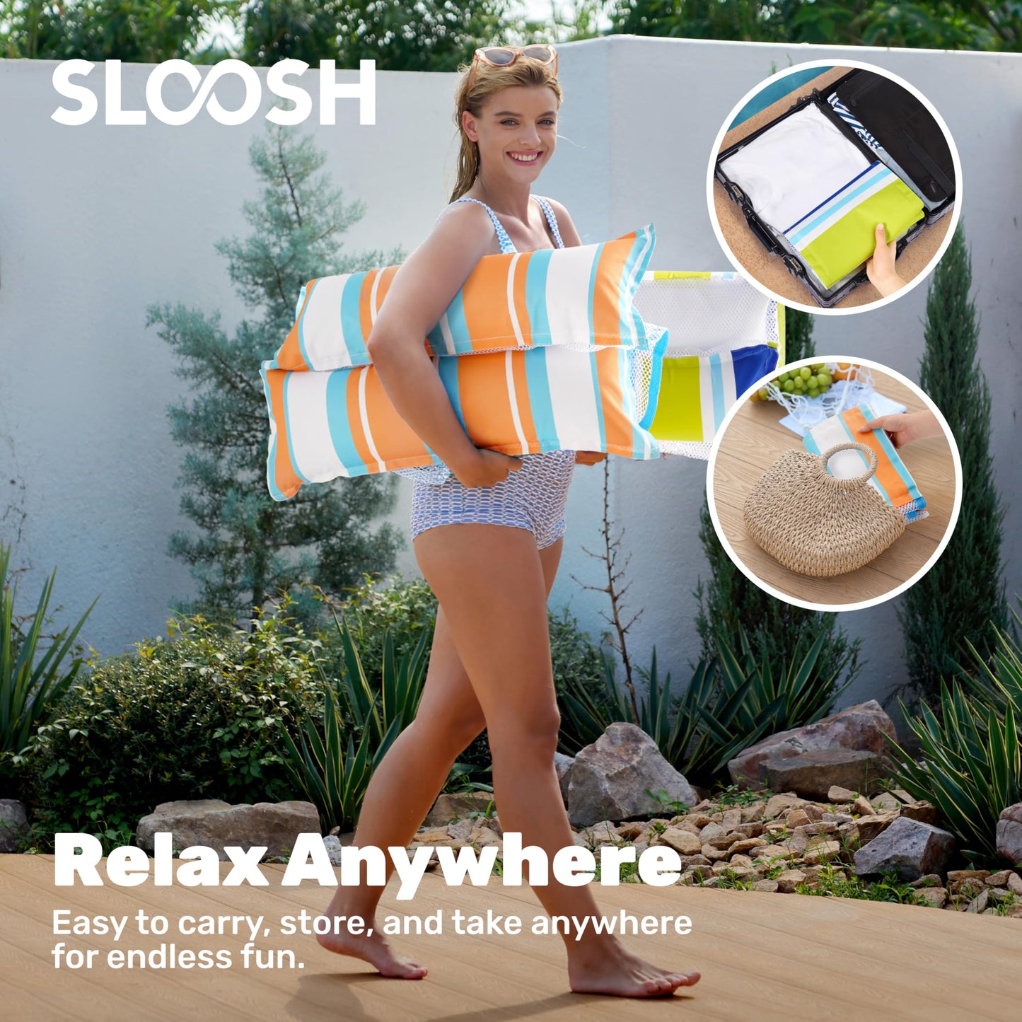 Sloosh 3 Pack Inflatable Pool Float Hammock — Saddle, Lounge Chair & Drifter (Dark Blue, Yellow, Orange)