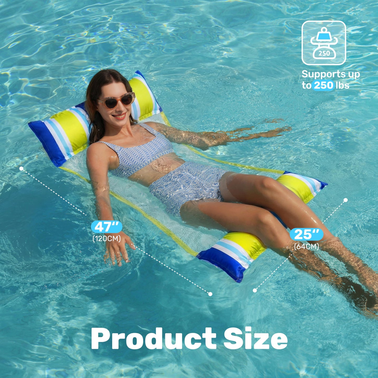 Sloosh 3 Pack Inflatable Pool Float Hammock — Saddle, Lounge Chair & Drifter (Dark Blue, Yellow, Orange)