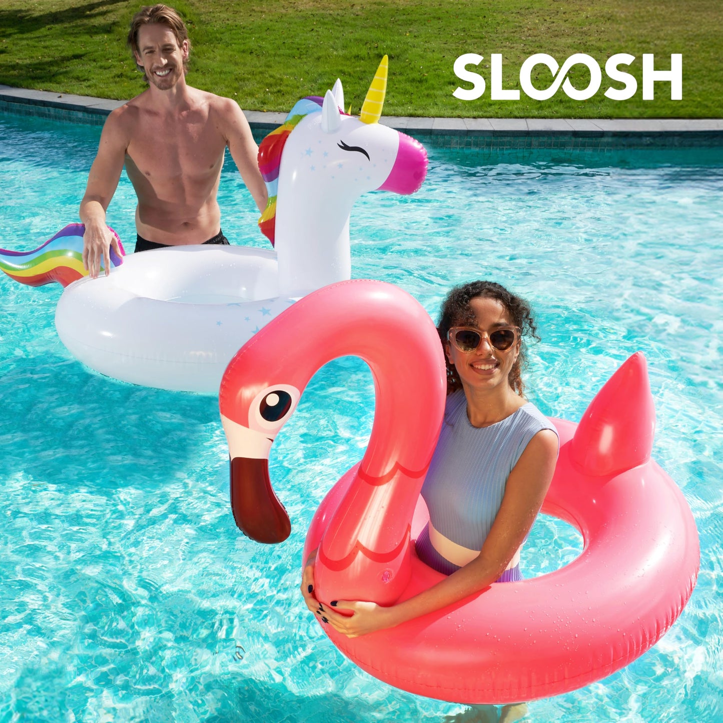 Sloosh 2-Pack Unicorn & Flamingo Pool Floats | Large 42-Inch Inflatable Floats