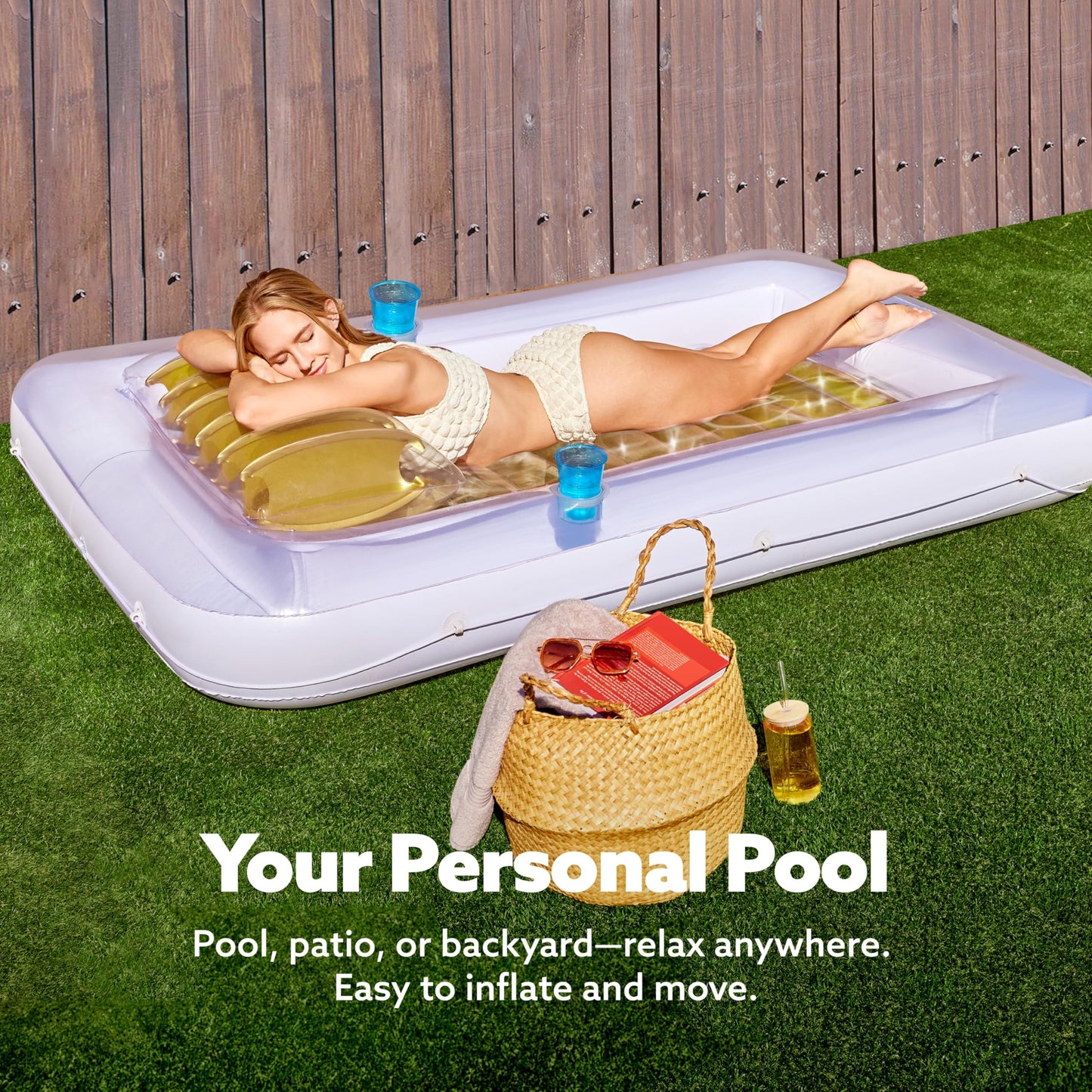 Sloosh Inflatable Tanning Pool Lounger Float – 85x57 XL Sunbathing Bed with Pillow