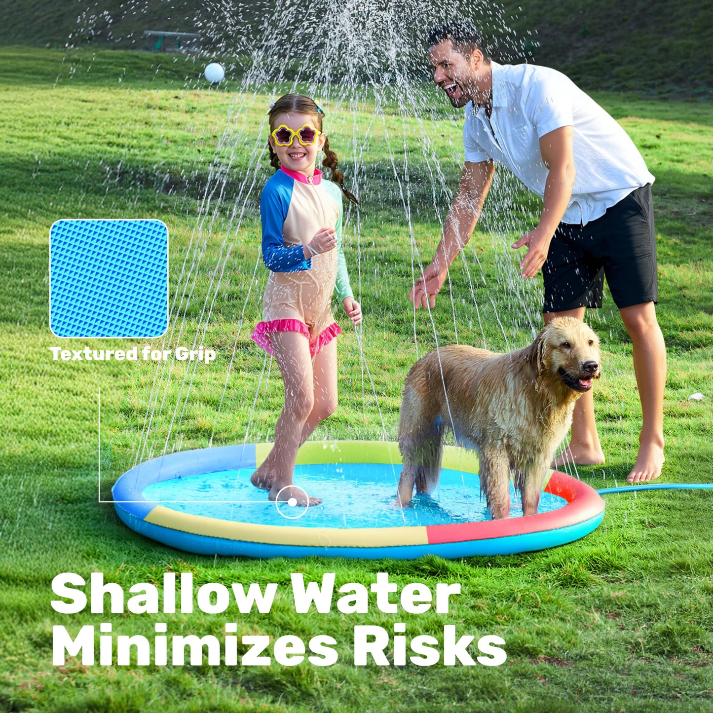 SLOOSH 60in Non-Slip Splash Pad Sprinkler – Multicolor Outdoor Water Play Mat