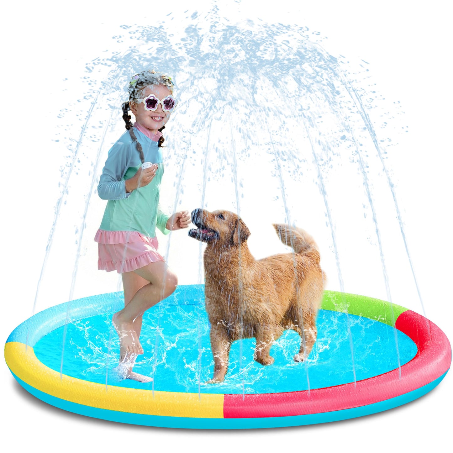 SLOOSH 60in Non-Slip Splash Pad Sprinkler – Multicolor Outdoor Water Play Mat