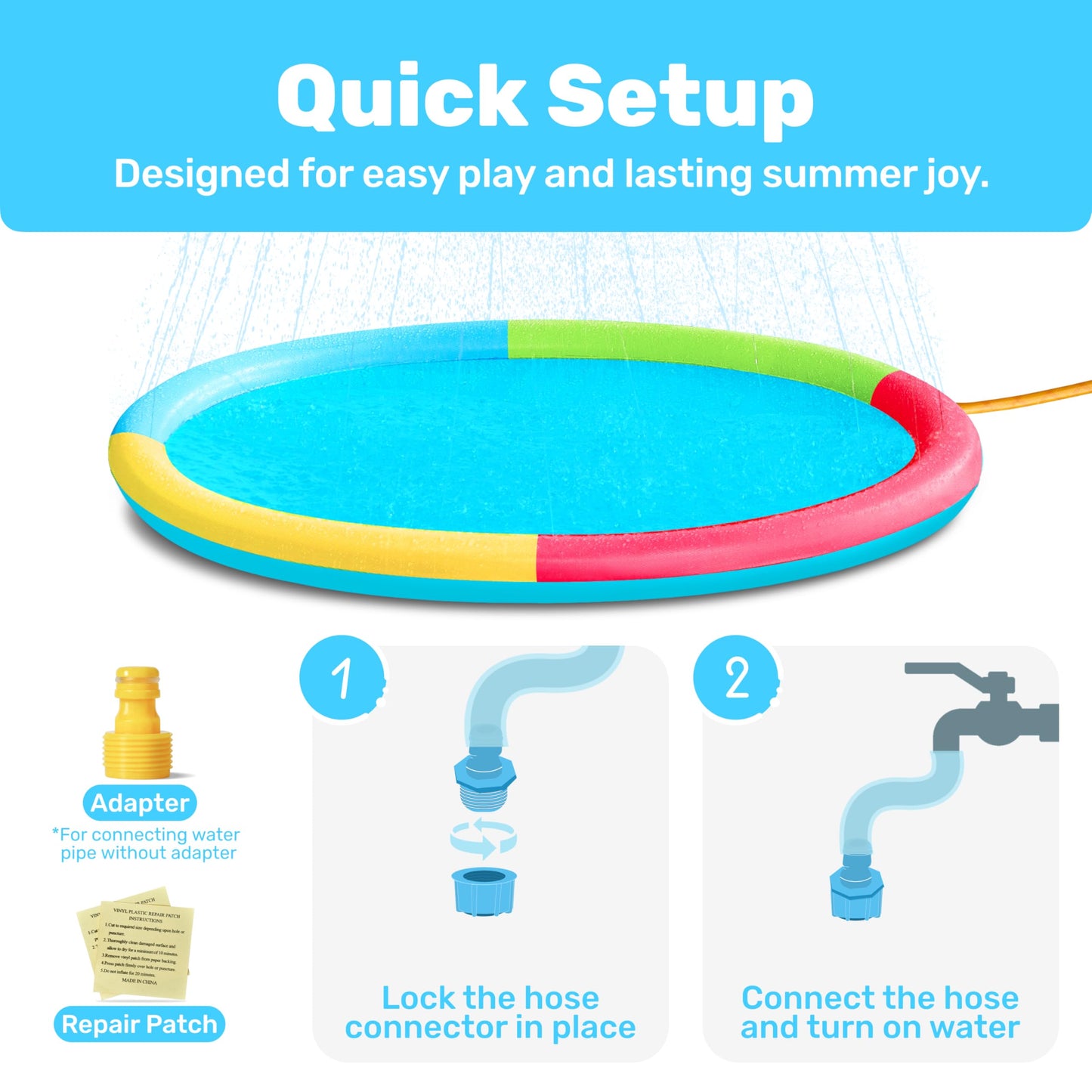 SLOOSH 60in Non-Slip Splash Pad Sprinkler – Multicolor Outdoor Water Play Mat