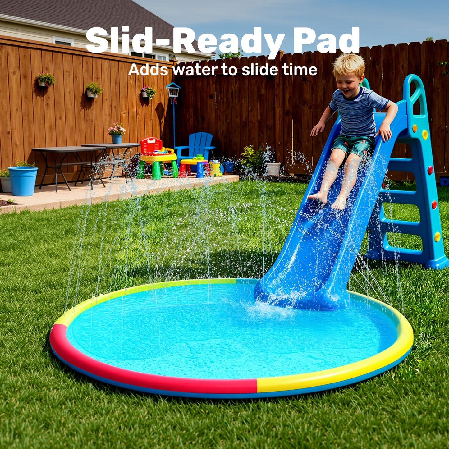 SLOOSH 60in Non-Slip Splash Pad Sprinkler – Multicolor Outdoor Water Play Mat
