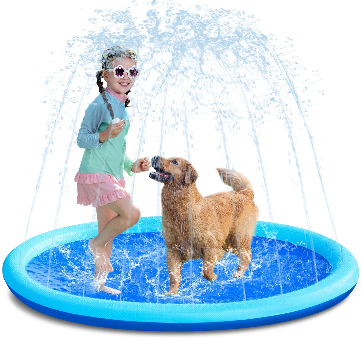 Sloosh 60-inch Non-Slip Splash Pad Sprinkler – 60in Outdoor Water Play Mat for Kids, Pets, Backyard (Blue)