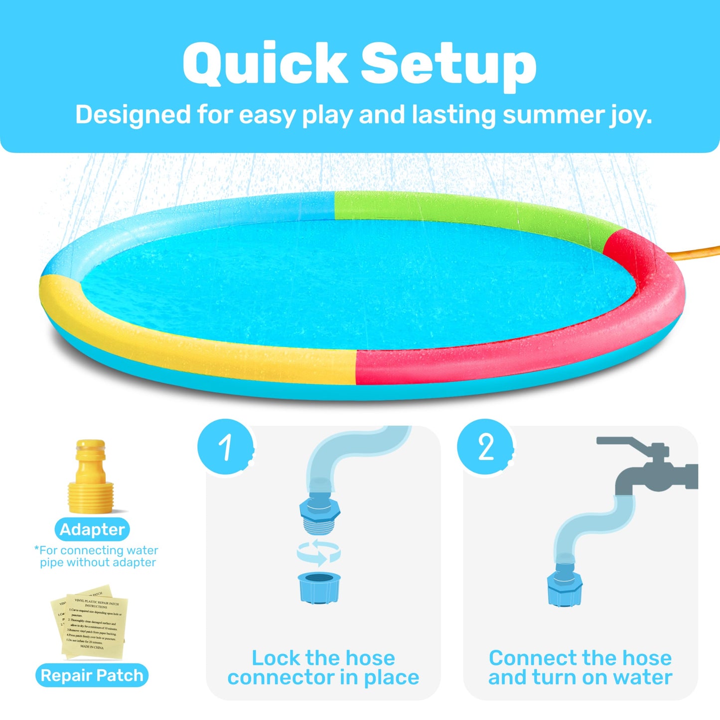 Sloosh 72-Inch Non-Slip Splash Pad Sprinkler - Multicolor Outdoor Water Play Mat