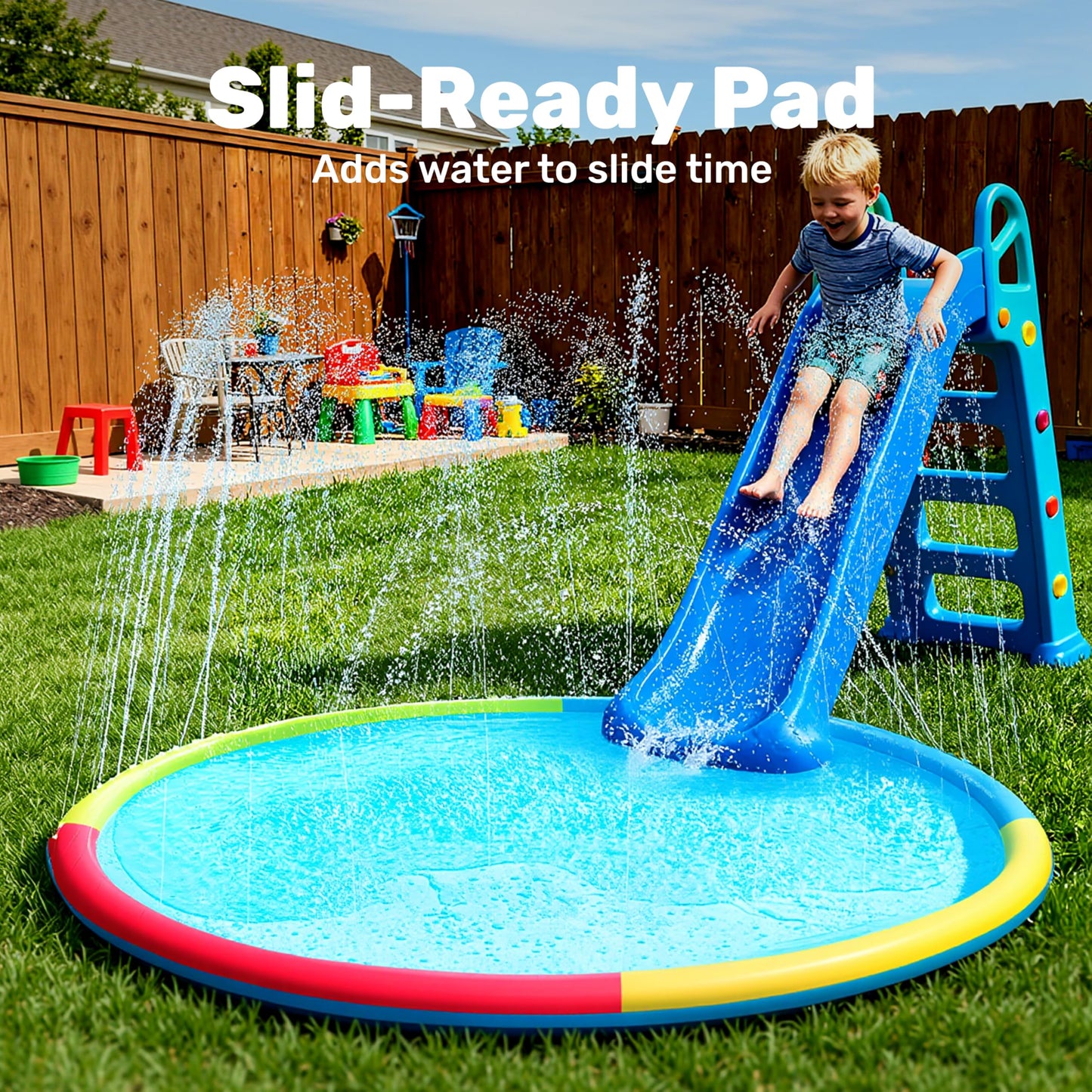 Sloosh 72-Inch Non-Slip Splash Pad Sprinkler - Multicolor Outdoor Water Play Mat