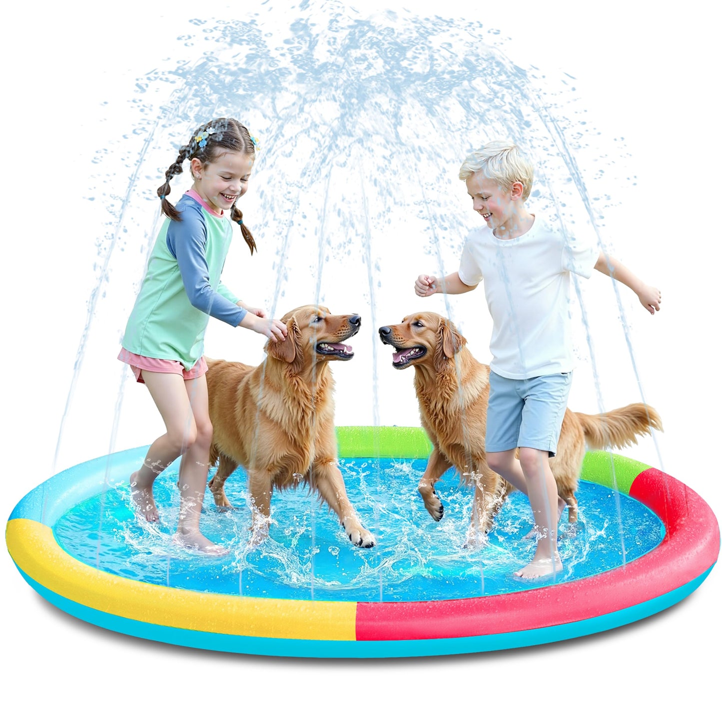 Sloosh 72-Inch Non-Slip Splash Pad Sprinkler - Multicolor Outdoor Water Play Mat