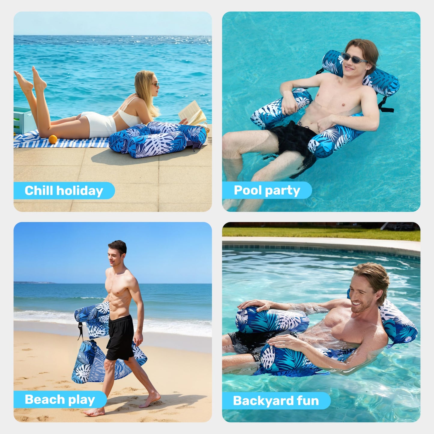 Sloosh Pool Float Chairs for Adults – Blue Leaves Hammock Lounge
