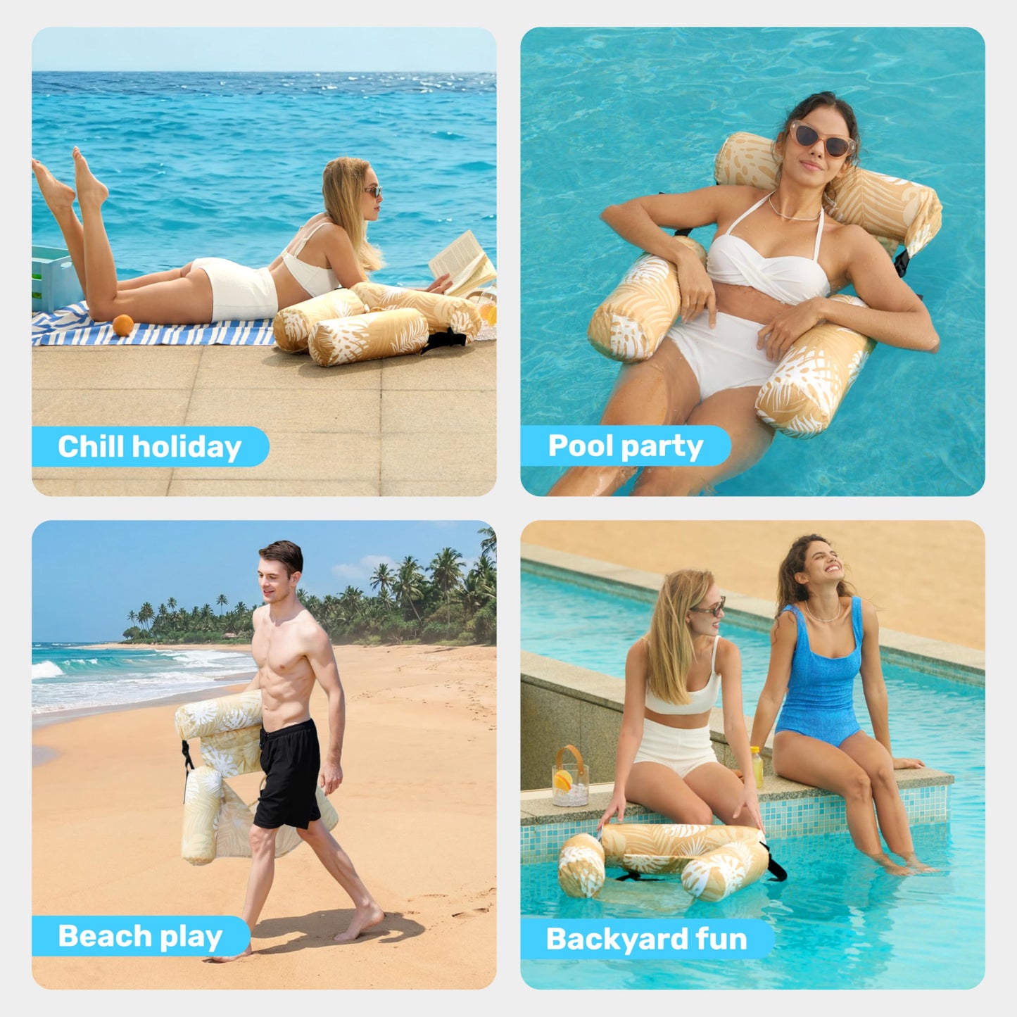 Sloosh Convertible Tropical Hammock Chair – Champagne Leaves Pool Float for Adults