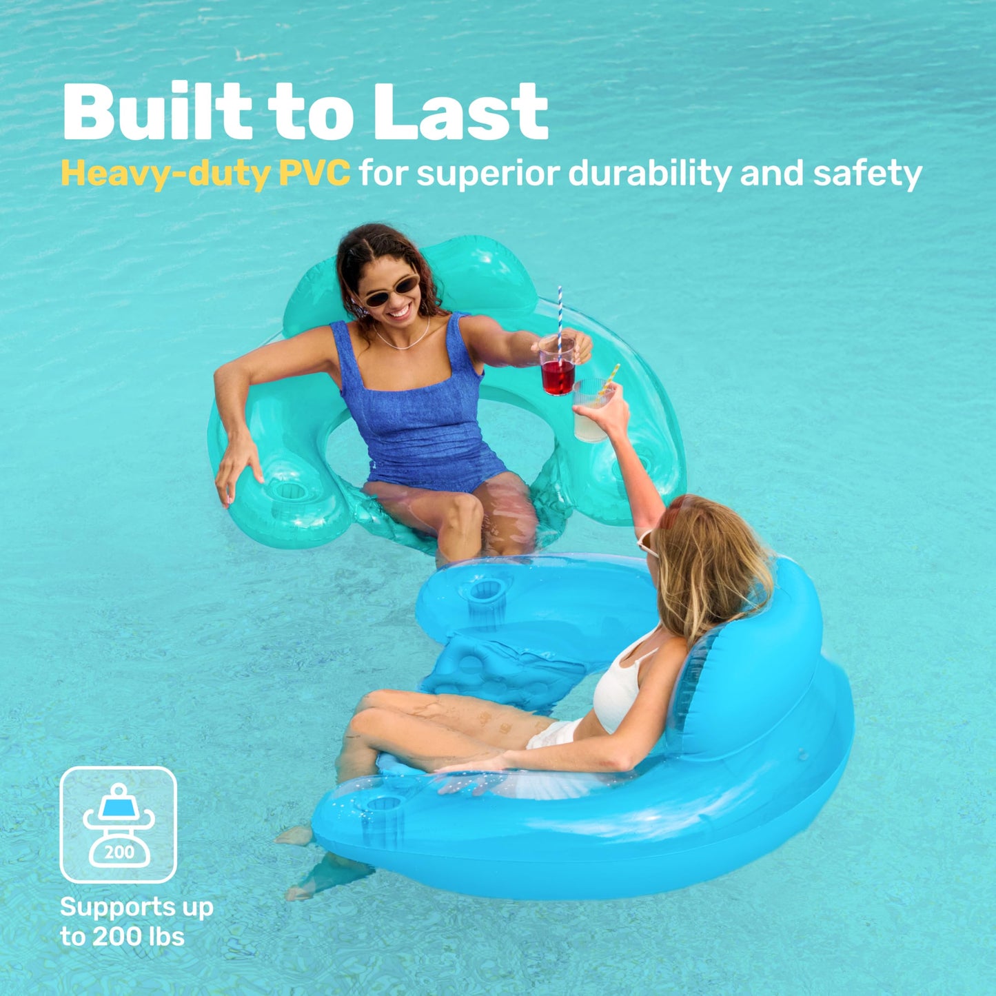 Sloosh Inflatable Pool Floats – 2 Pack Pool Chairs with Cup Holders (Blue & Green)
