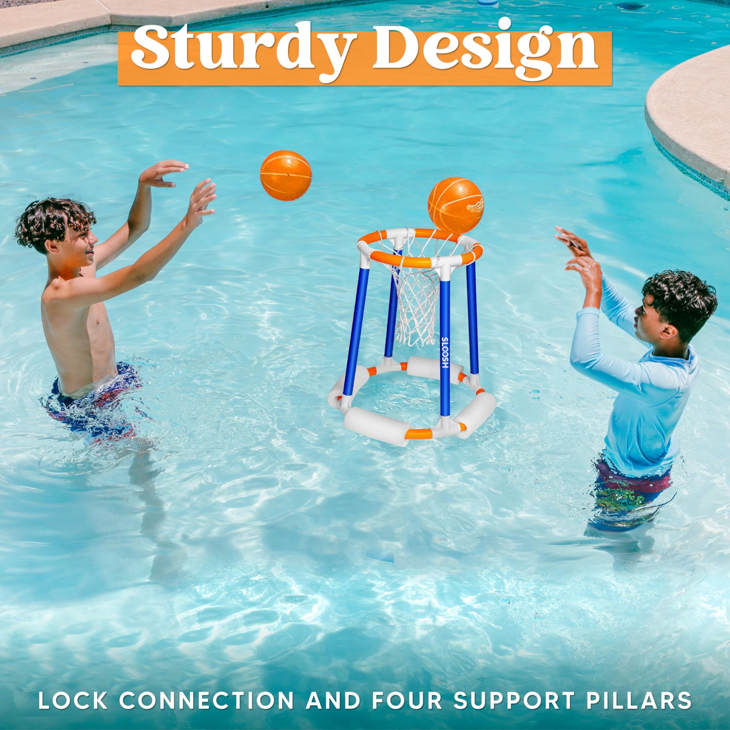 Sloosh Pool Basketball Hoop – Floating Water Toy for Kids & Adults (Blue/Orange)