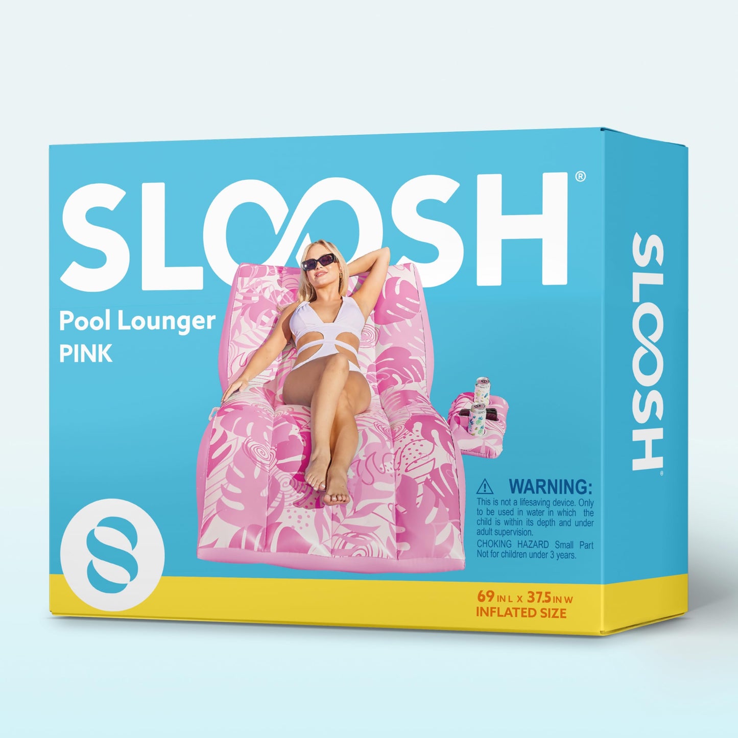 Sloosh Inflatable Pool Lounge Chair Pink – Extra-Large, Heavy-Duty Float with Detachable Cup Holder