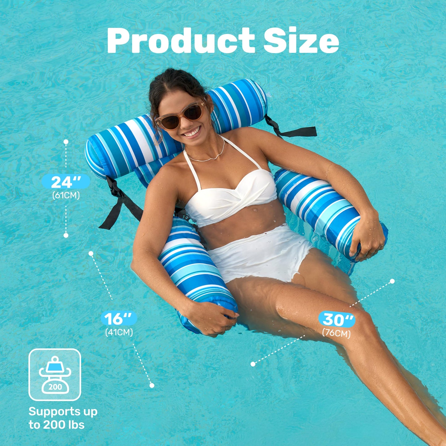 Sloosh Pool Floats Chairs (2-Pack) – Inflatable Lounge Chairs for Adults, Stripe Pattern