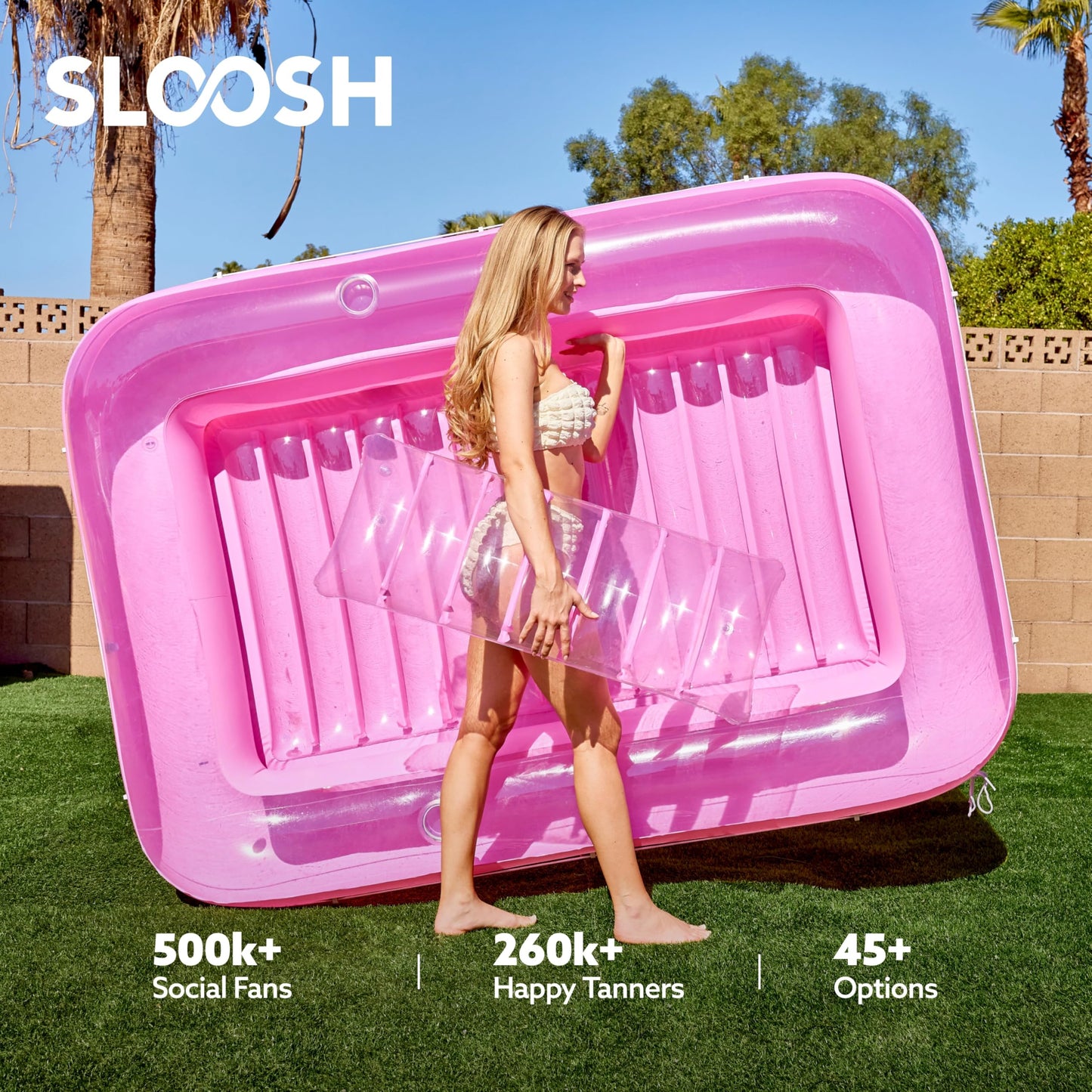 Sloosh Inflatable Tanning Pool Lounger – 85x57 in, Extra Large Pink