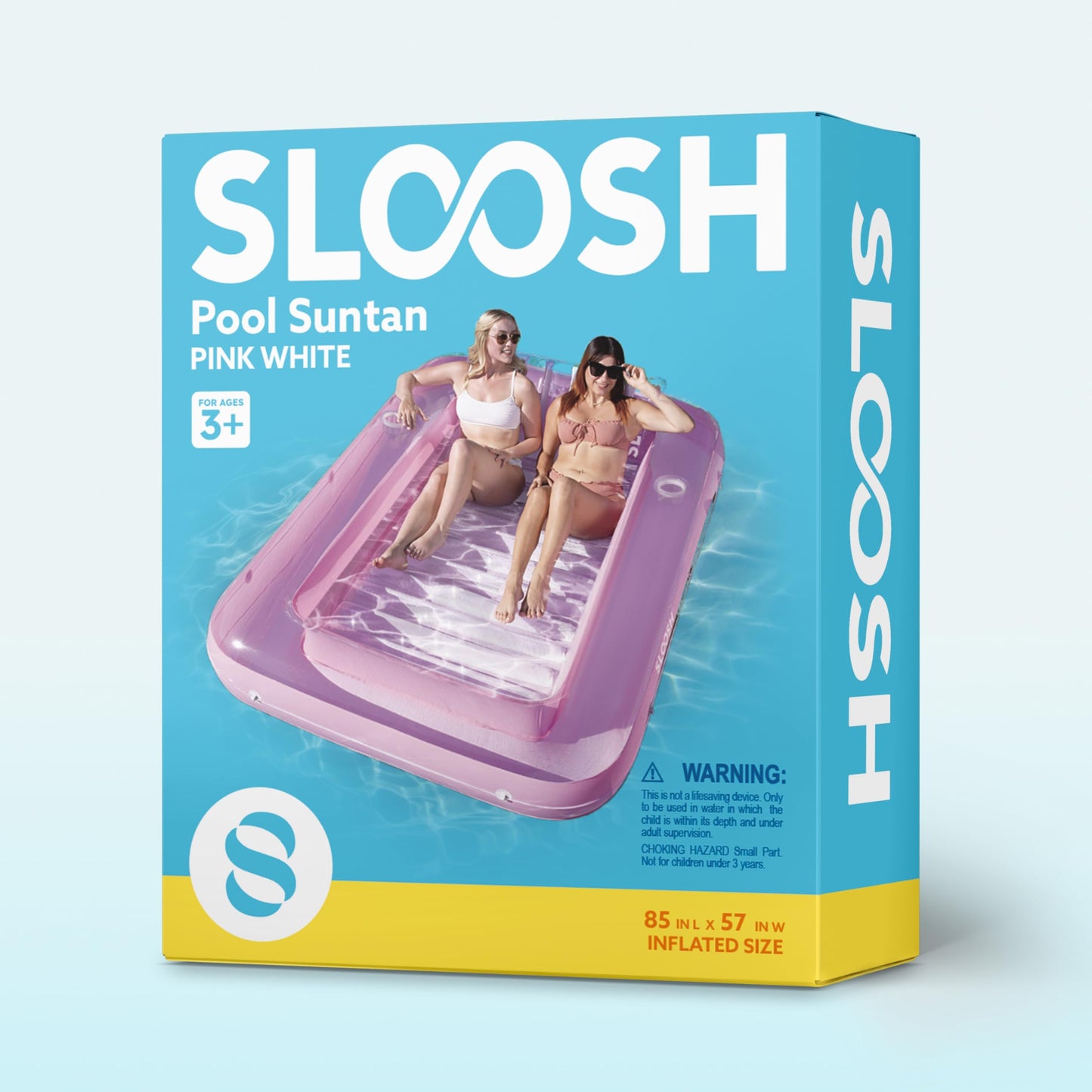 Sloosh Inflatable Tanning Pool Lounger XL 85x57 in | Pink & White 4-in-1 Suntan Tub Raft
