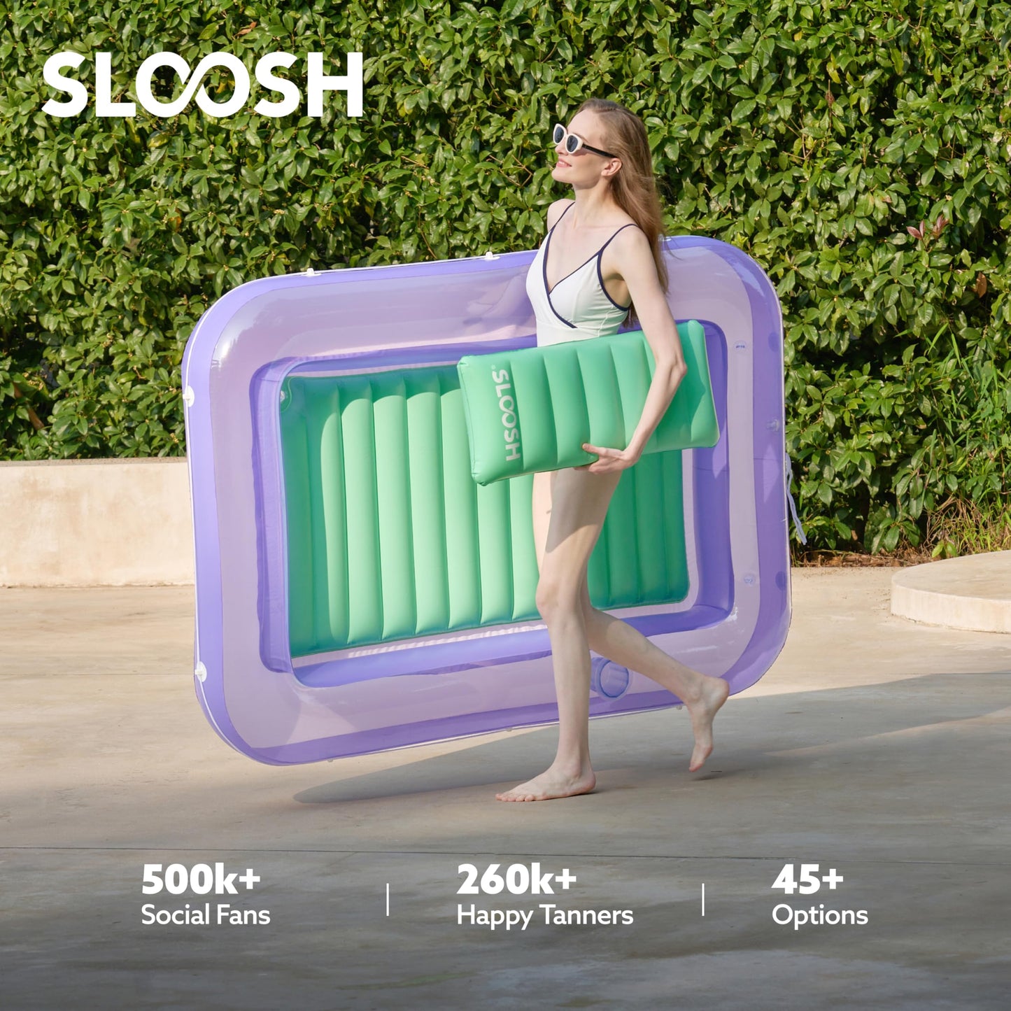 Sloosh Inflatable Tanning Pool Lounger 70x46 | 4-in-1 Suntan Tub Raft