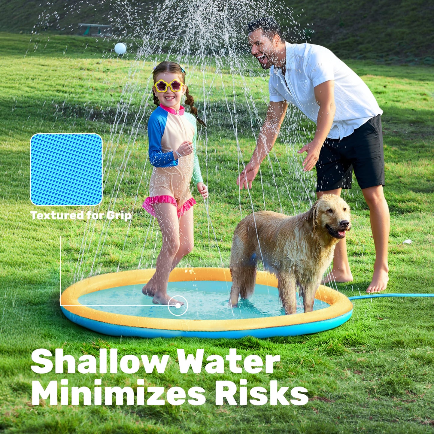 SLOOSH 60-inch Non-Slip Splash Pad Sprinkler – Outdoor Water Play Mat (Orange & Blue)