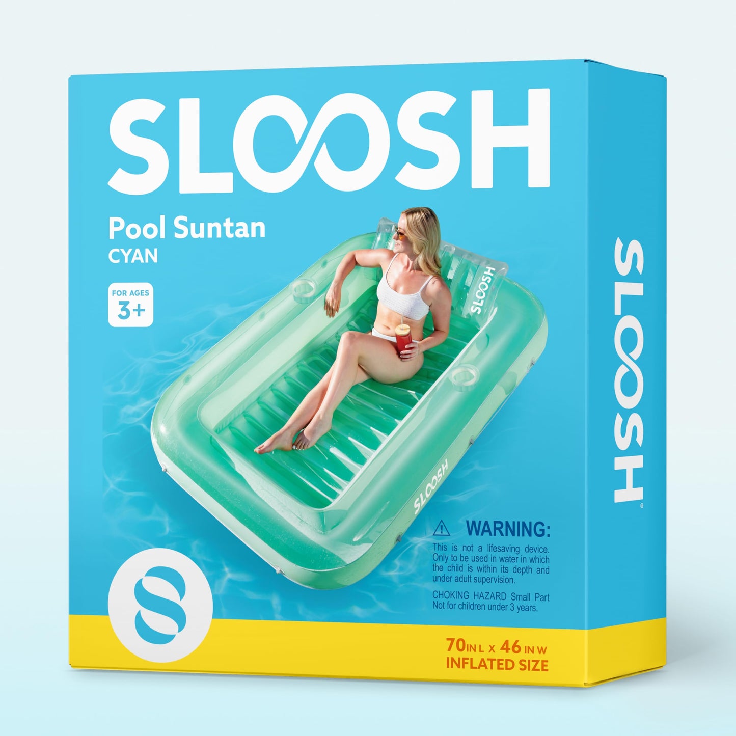 SLOOSH Inflatable Tanning Pool Lounger Float – 70 x 46 in, Pillow, 4-in-1 Suntan Tub, UV-Resistant