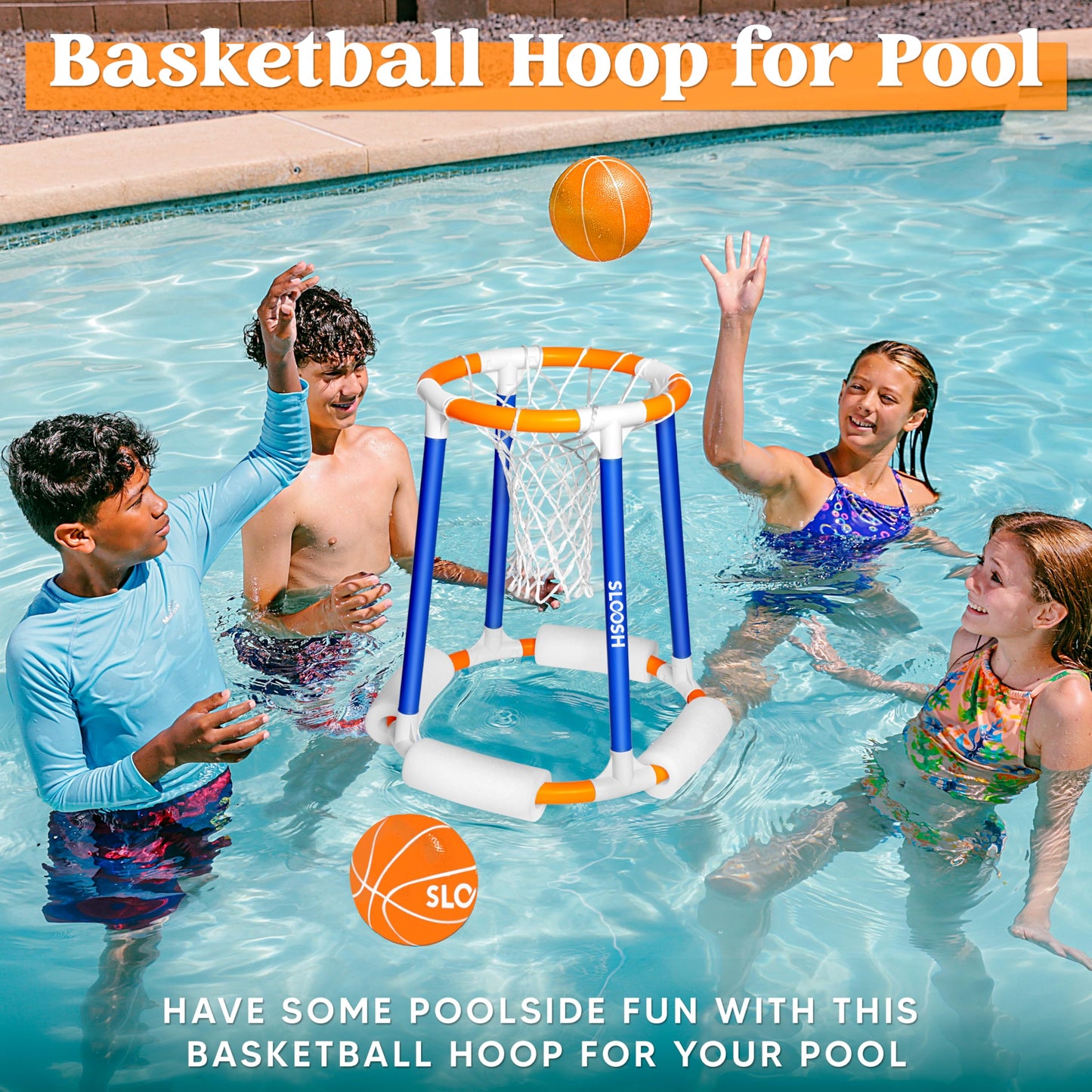 Sloosh Pool Basketball Hoop – Floating Water Toy for Kids & Adults (Blue/Orange)