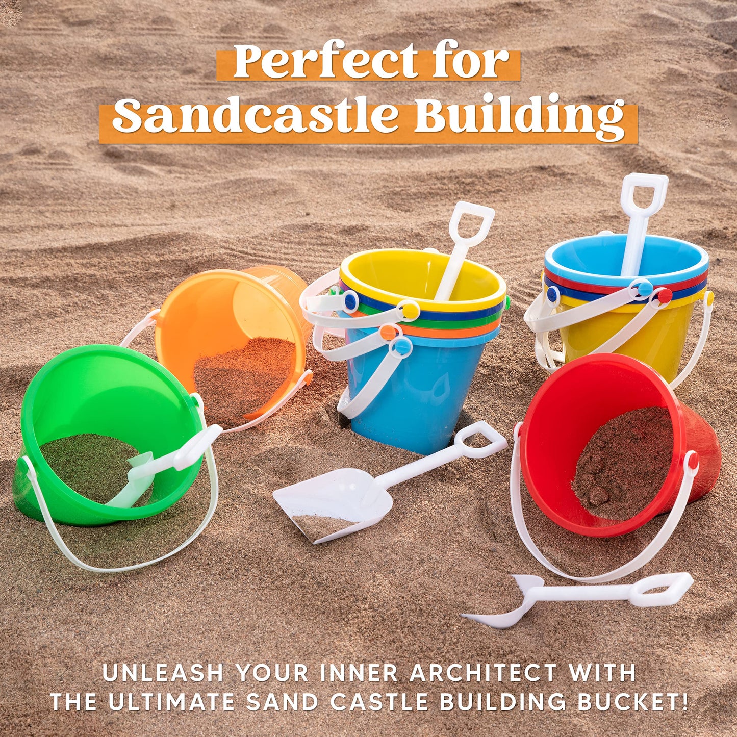Sloosh 12-piece Beach Buckets & Shovels for Kids – Colorful Sand Toy Set