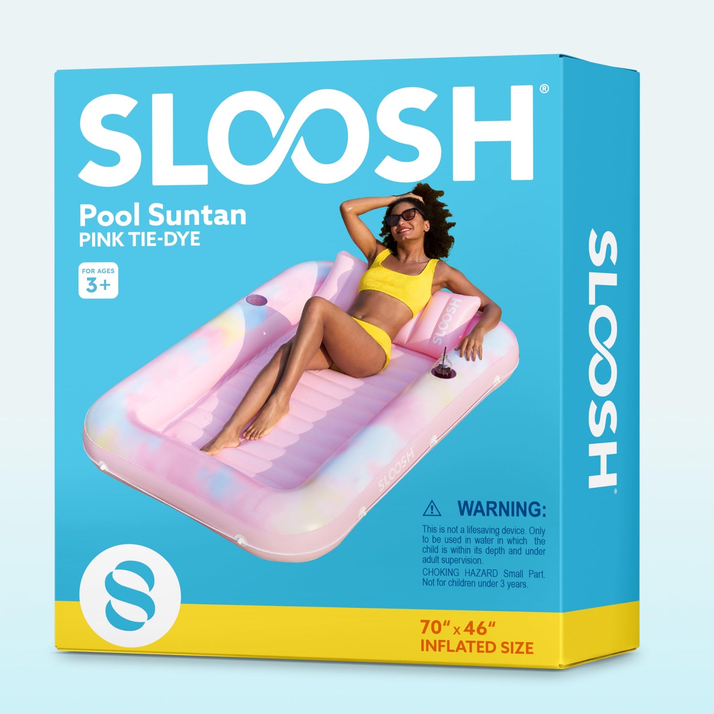 SLOOSH Inflatable Tanning Pool Lounger – 70x46 in Blue Daisy (4-in-1 Suntan Tub Raft)