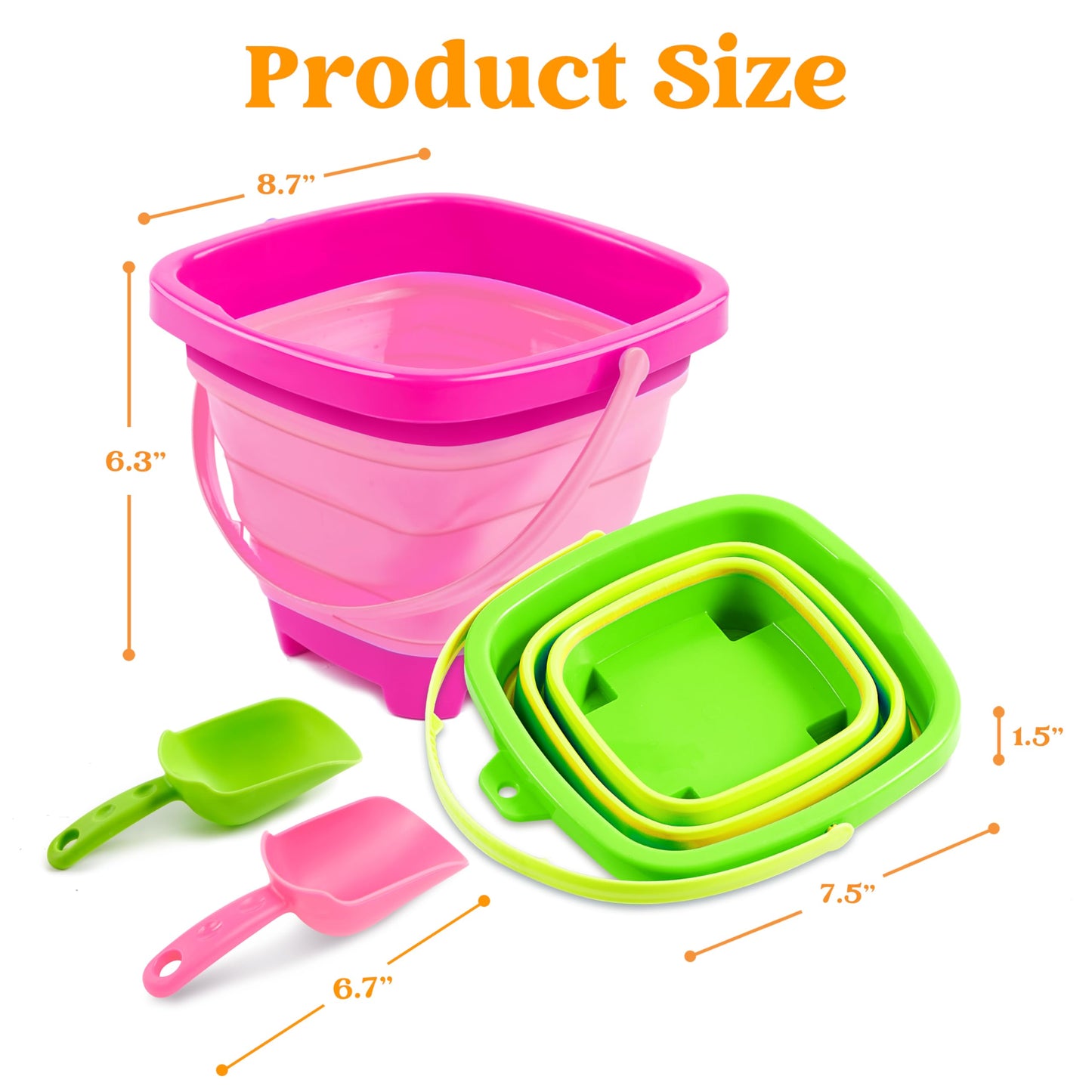 Sloosh 3-Piece Foldable Buckets with Shovels – Beach Sand Toys Set