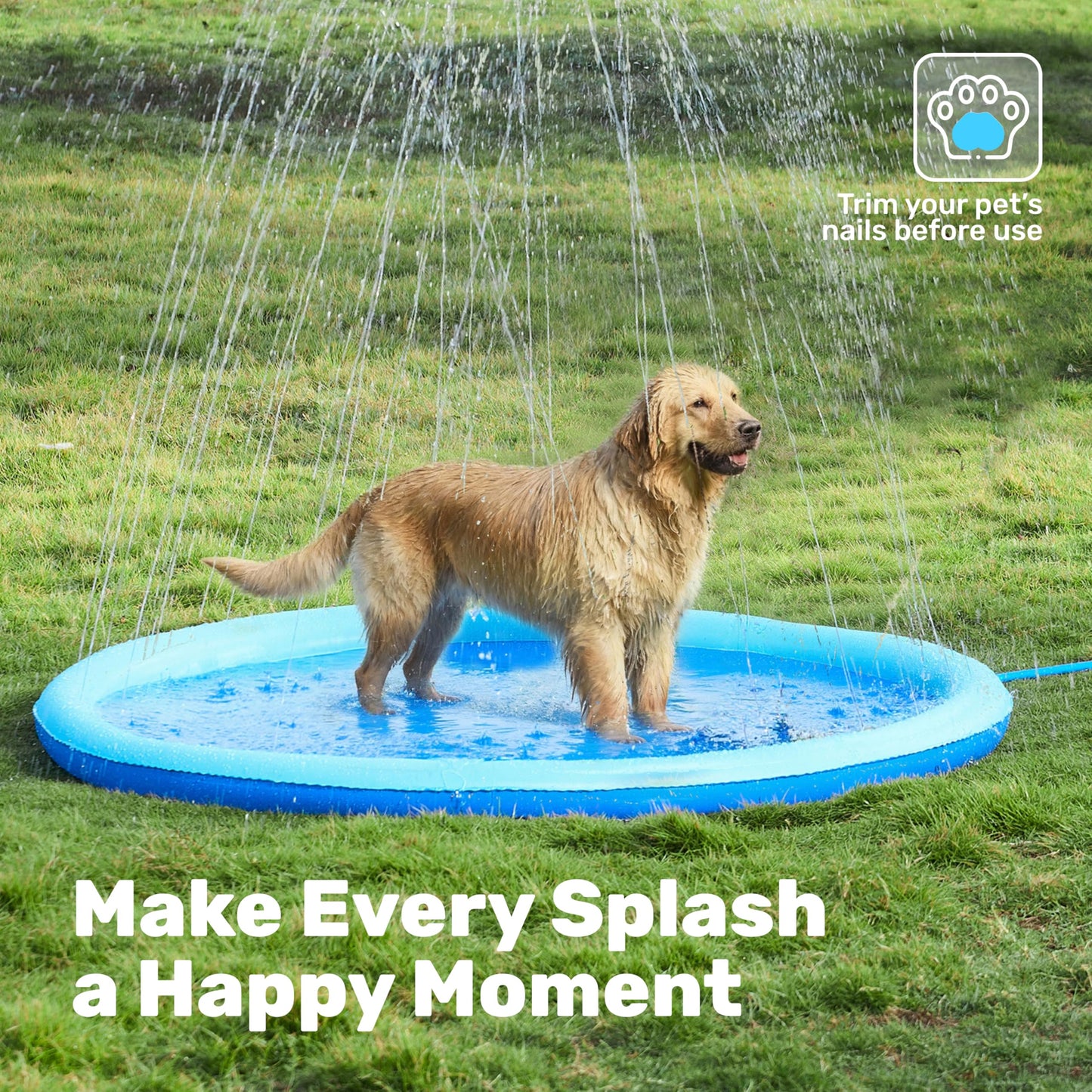 Sloosh 60-inch Non-Slip Splash Pad Sprinkler – 60in Outdoor Water Play Mat for Kids, Pets, Backyard (Blue)