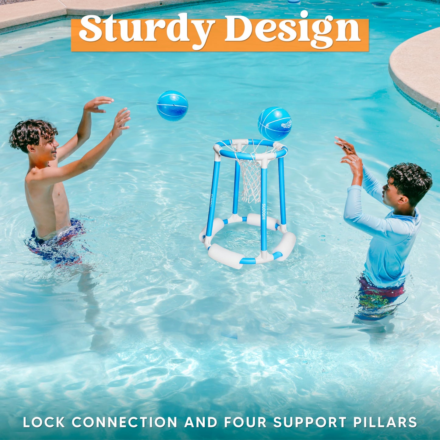 Sloosh Pool Basketball Hoop Set — Floating Water Game for All Ages (Blue)