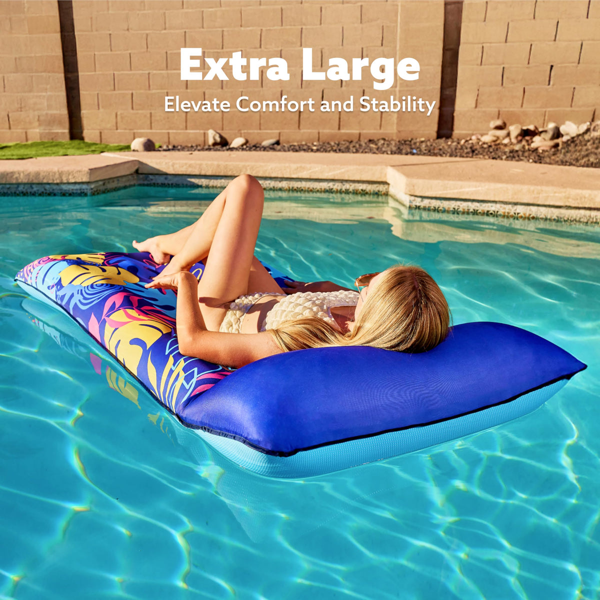 SLOOSH XL Fabric Lounger - 68x34 in Blue Inflatable Pool Float with Headrest