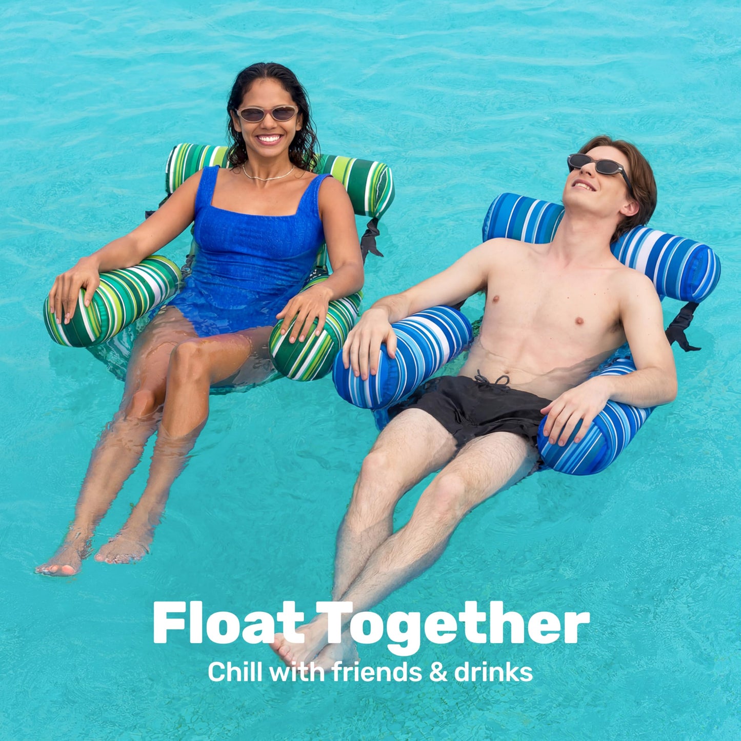 Sloosh Pool Floats Chairs (2-Pack) – Inflatable Lounge Chairs for Adults, Stripe Pattern