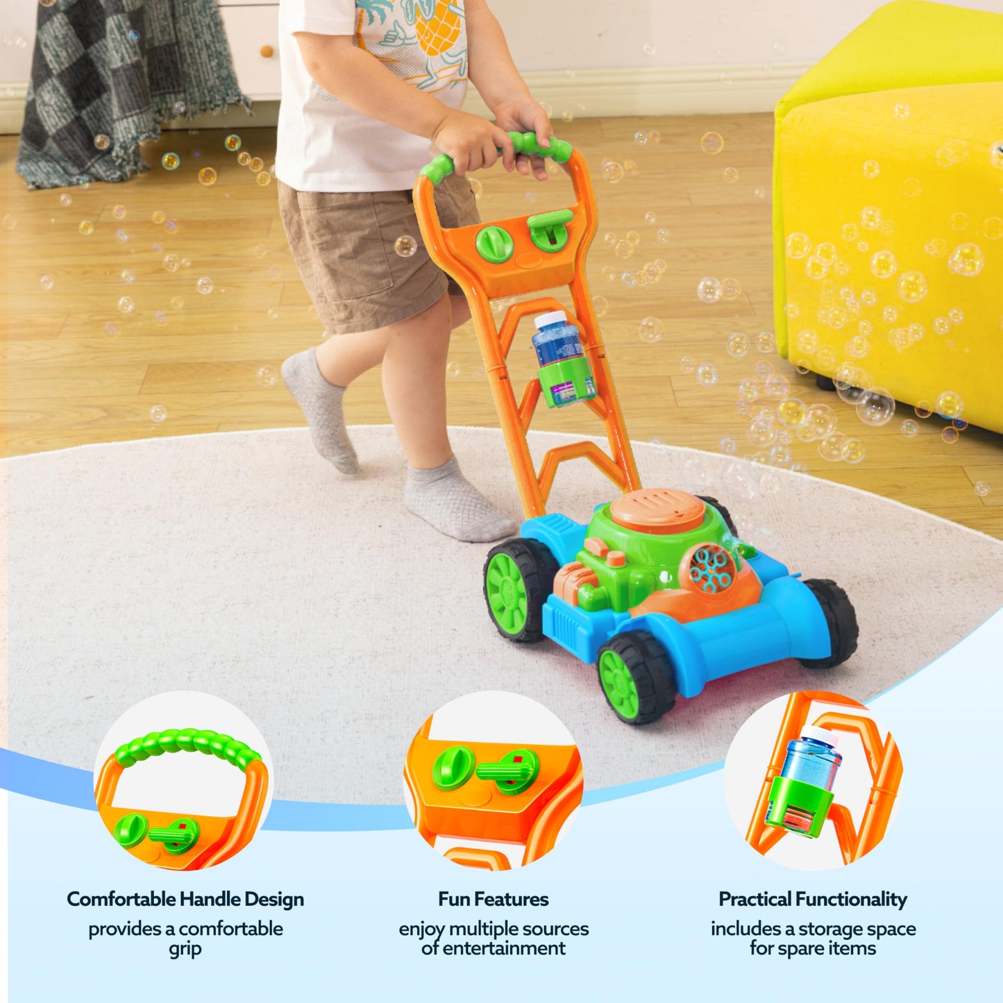SLOOSH Bubble Lawn Mower Toddler Toy – Spill-Proof Bubble Machine for Indoor Outdoor Play