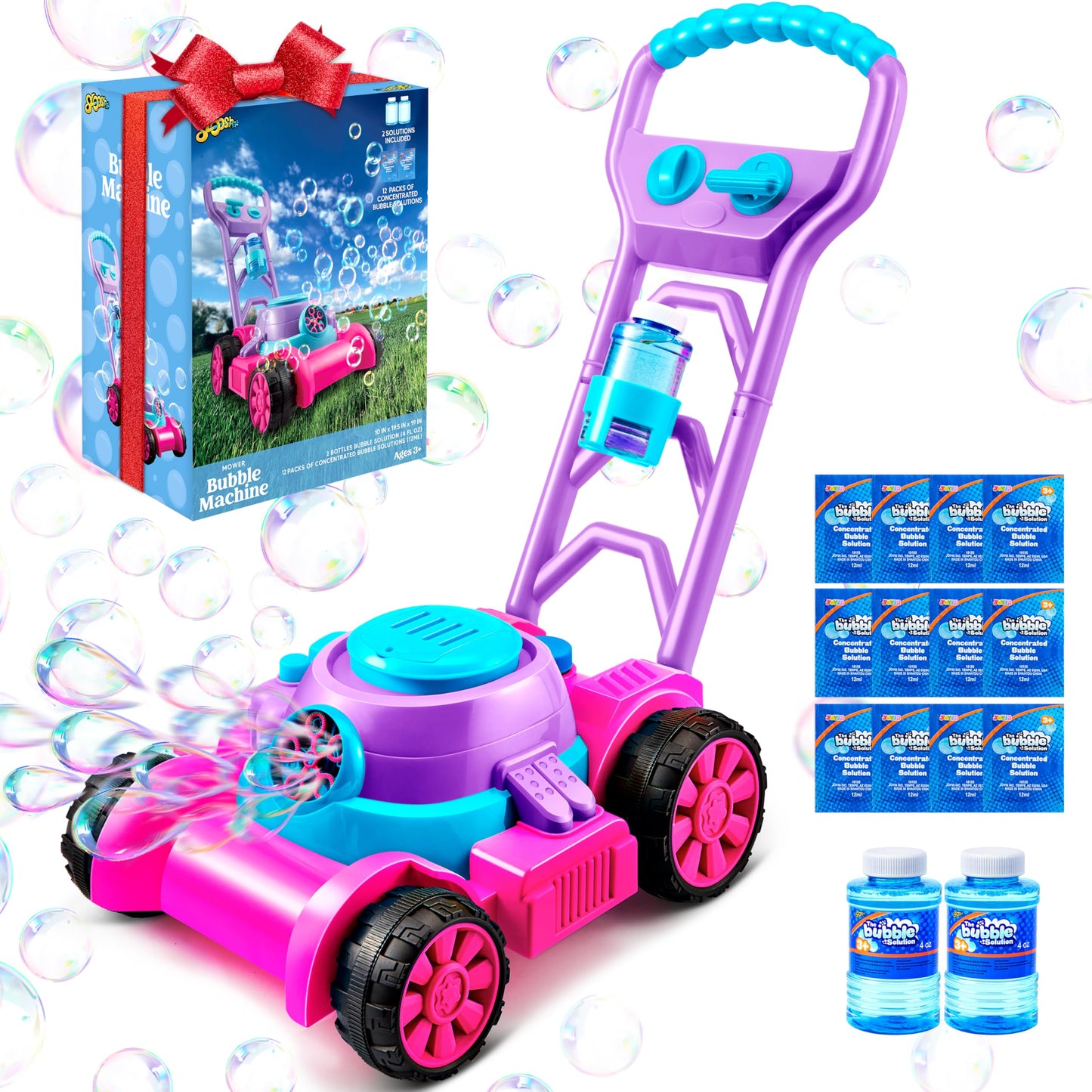 SLOOSH Bubble Lawn Mower Toy for Toddlers – Spill-Proof Pink Bubble Machine