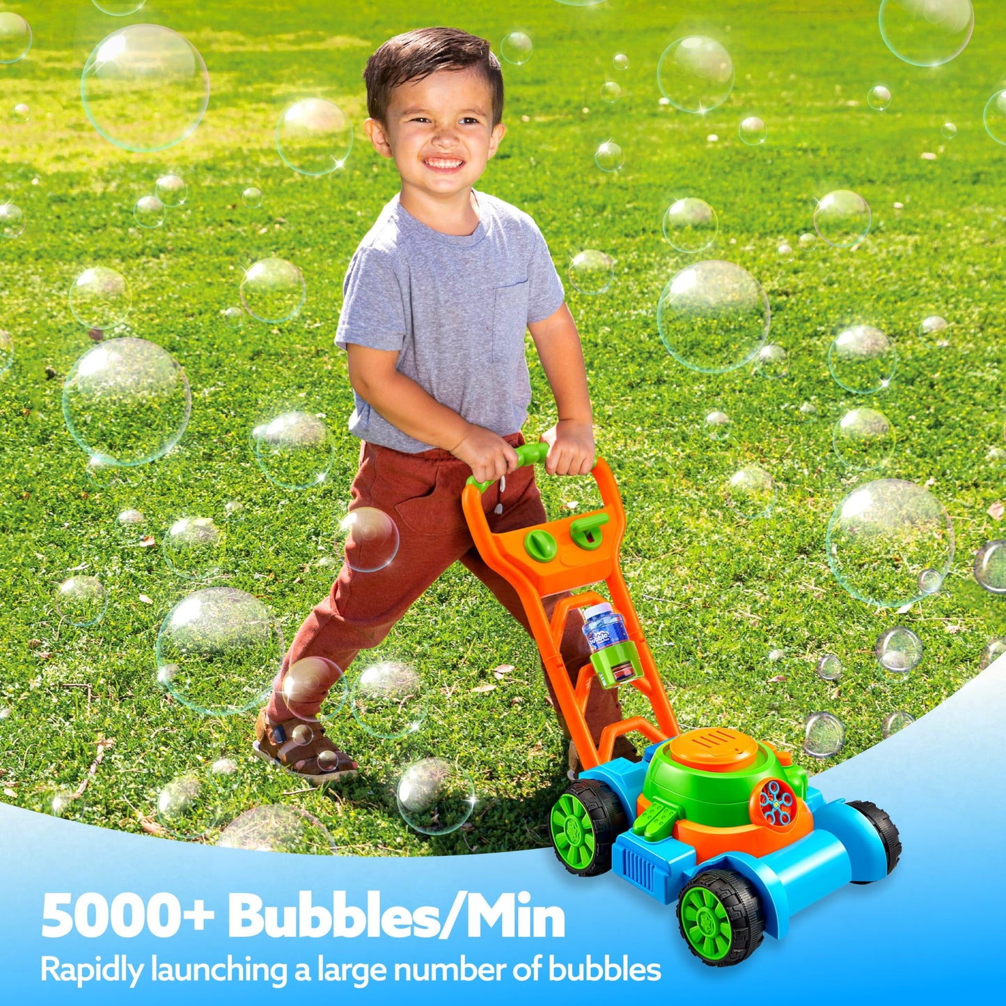 SLOOSH Bubble Lawn Mower Toddler Toy – Spill-Proof Bubble Machine for Indoor Outdoor Play
