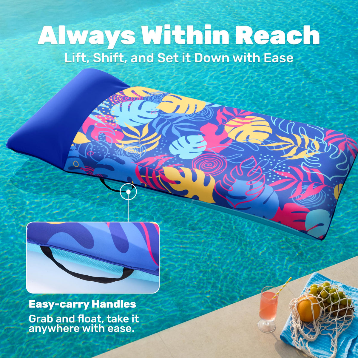 SLOOSH XL Fabric Lounger - 68x34 in Blue Inflatable Pool Float with Headrest