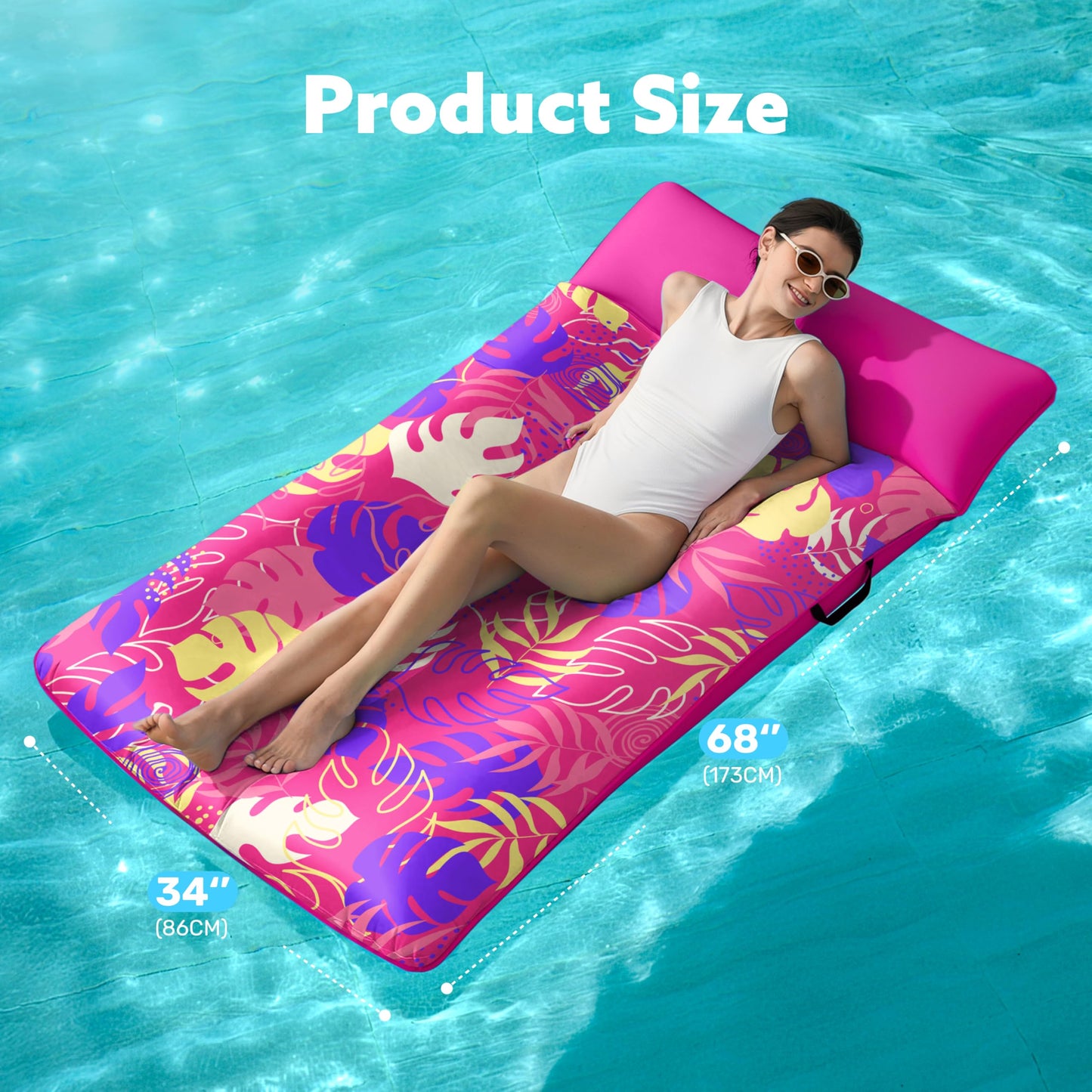SLOOSH XL Fabric Covered Pool Float – 68 x 34 in Pink with Headrest