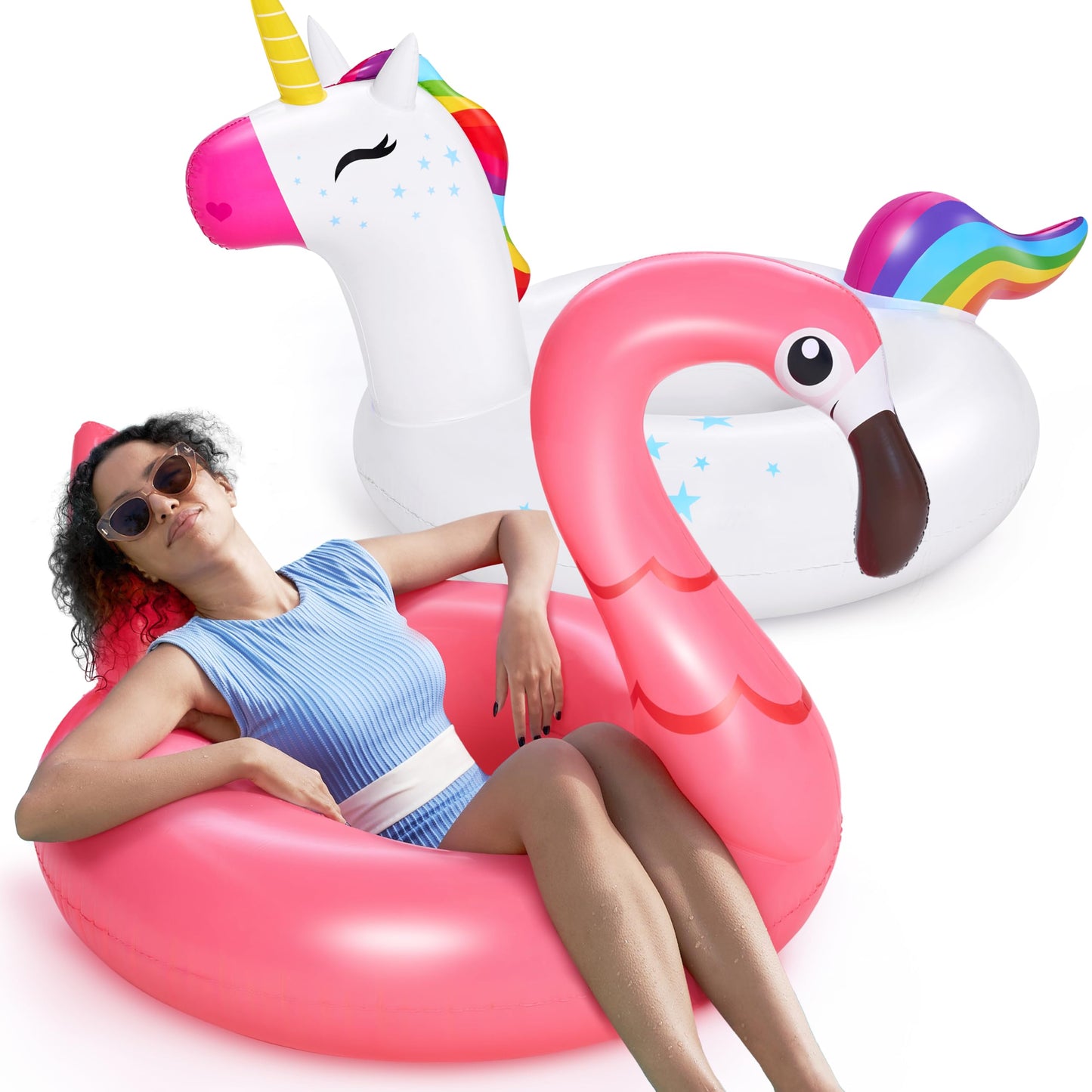 Sloosh 2-Pack Unicorn & Flamingo Pool Floats | Large 42-Inch Inflatable Floats