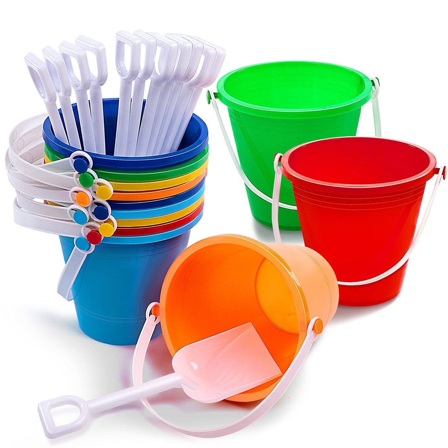 Sloosh 12-piece Beach Buckets & Shovels for Kids – Colorful Sand Toy Set