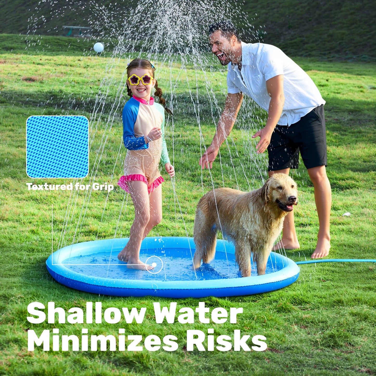 Sloosh 60-inch Non-Slip Splash Pad Sprinkler – 60in Outdoor Water Play Mat for Kids, Pets, Backyard (Blue)