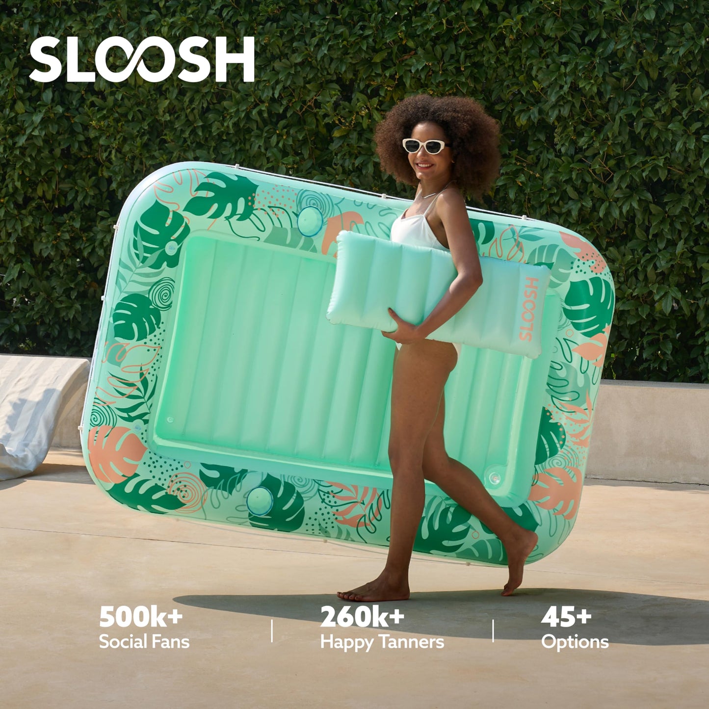 Sloosh Inflatable Tanning Pool Lounger 70x46 4-in-1 Sunbed Float with Pillow