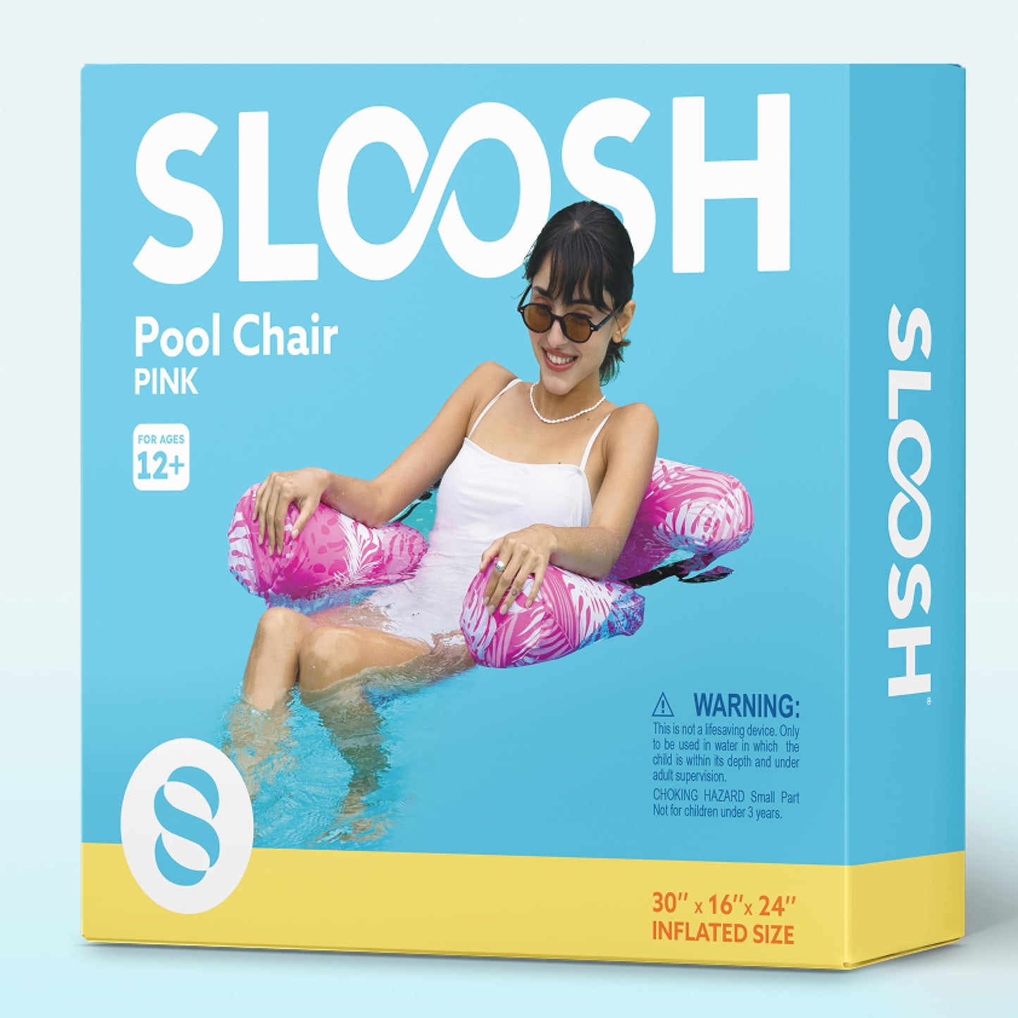 Sloosh Pool Floats Chairs Adult – Inflatable Pool Lounge with Pink Leaves Plant Pattern