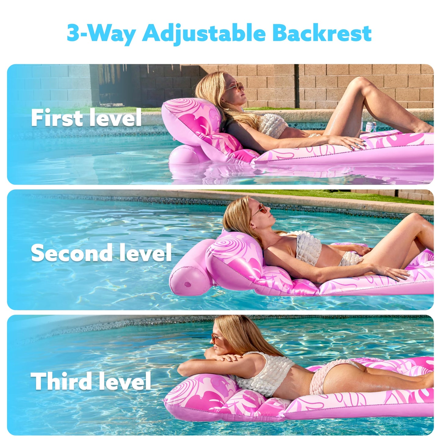 SLOOSH Adjustable Backrest Pool Float – Tropical Leaves Lounger with Cup Holders (Pink)