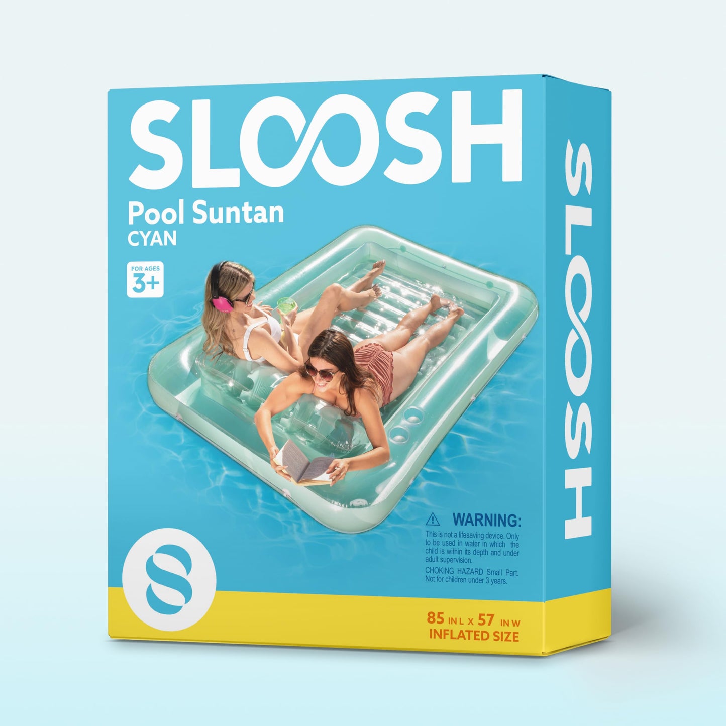 Sloosh Inflatable Tanning Pool Lounger - 85x57 in, Extra Large Cyan Sunbathing Bed