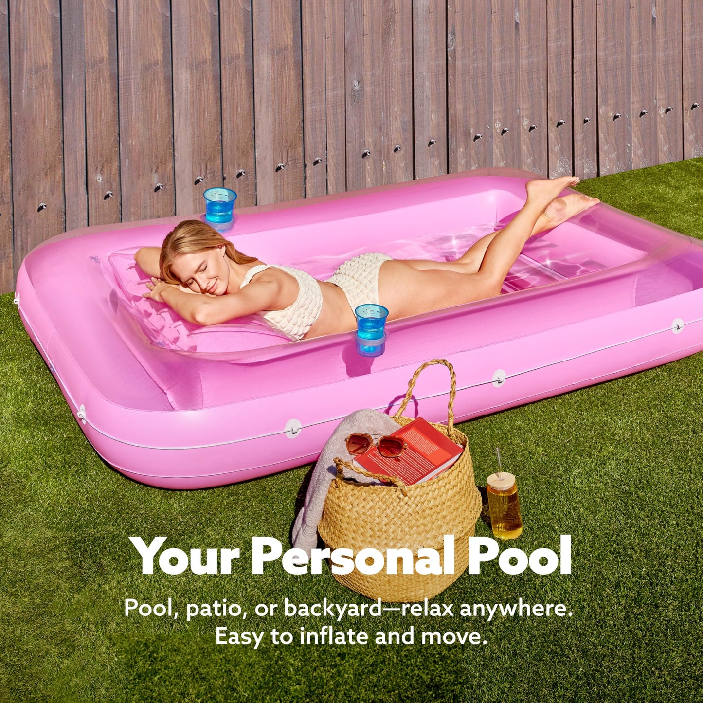 Sloosh Inflatable Tanning Pool Lounger – 85x57 in, Extra Large Pink
