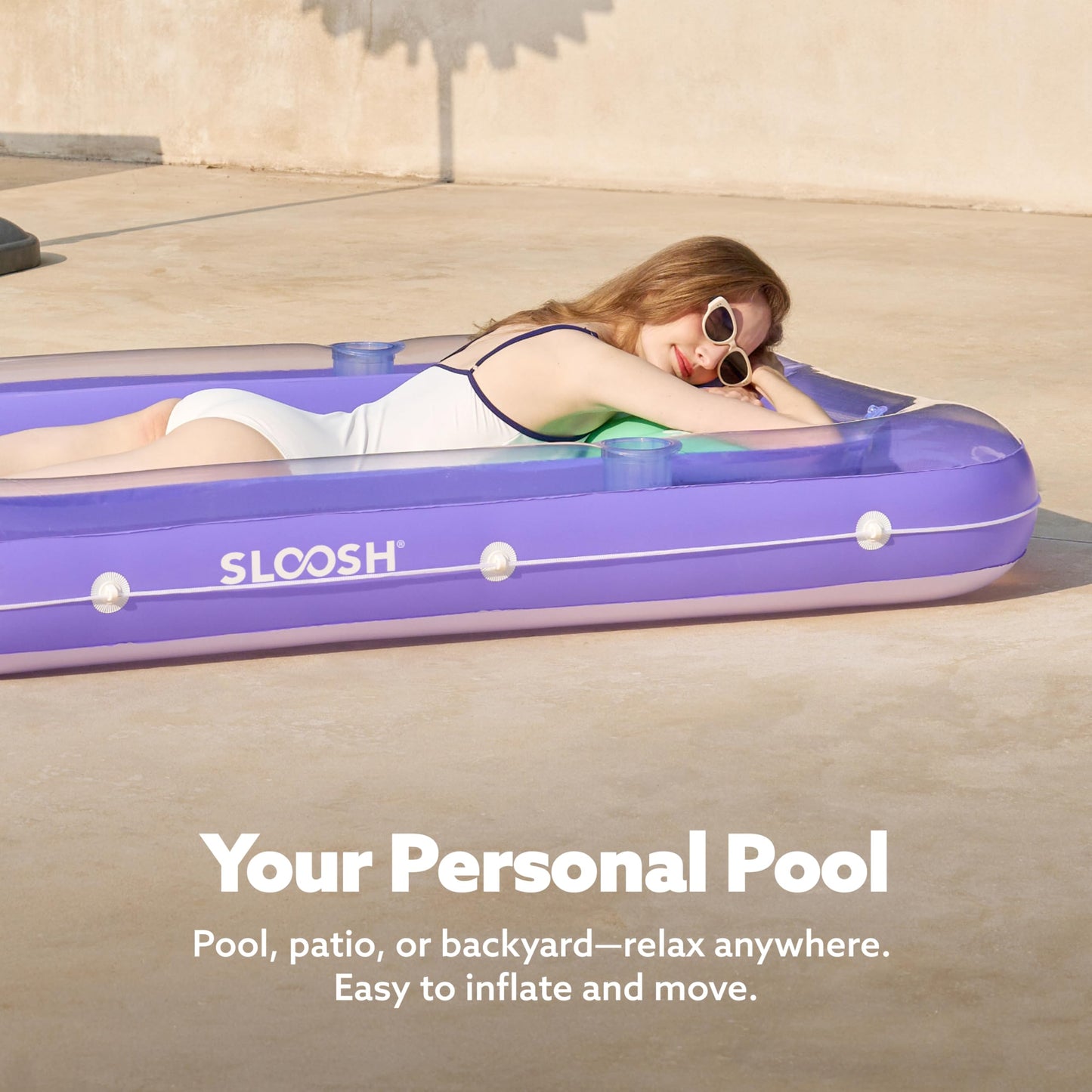 Sloosh Inflatable Tanning Pool Lounger 70x46 | 4-in-1 Suntan Tub Raft