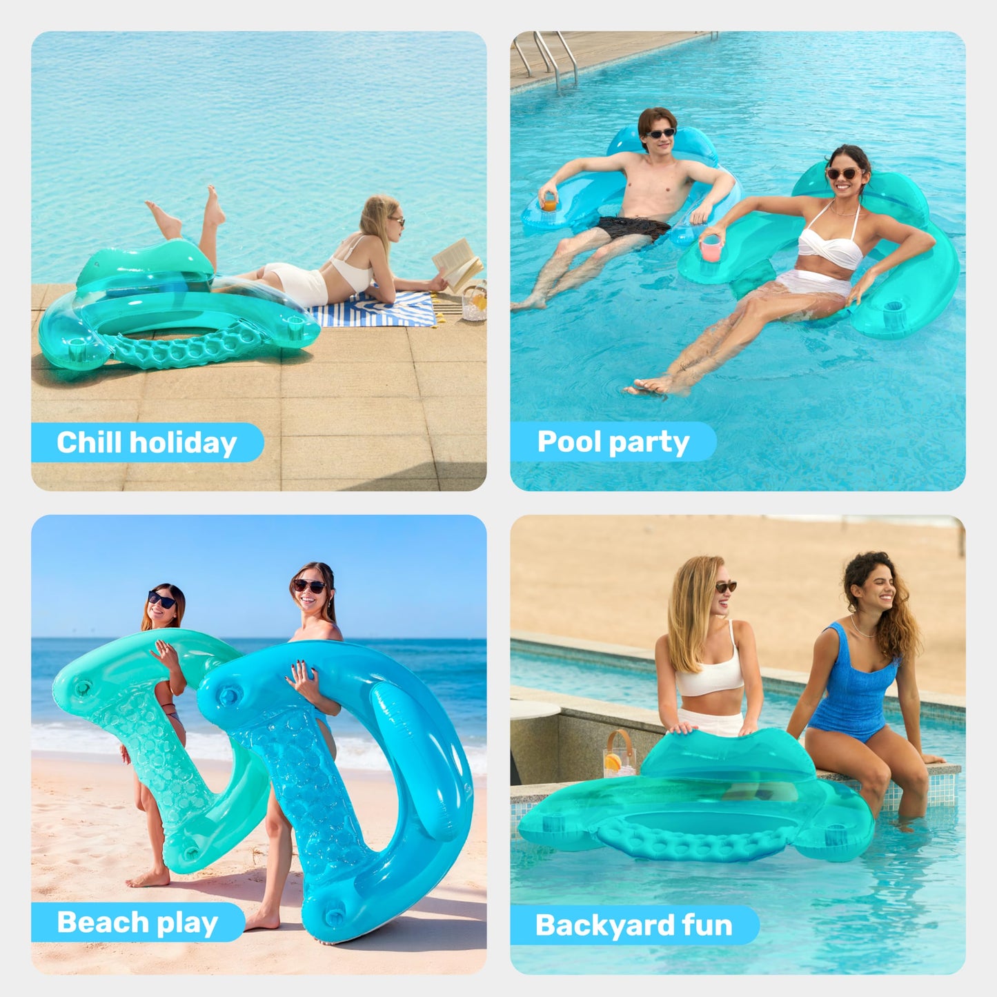 Sloosh Inflatable Pool Floats – 2 Pack Pool Chairs with Cup Holders (Blue & Green)