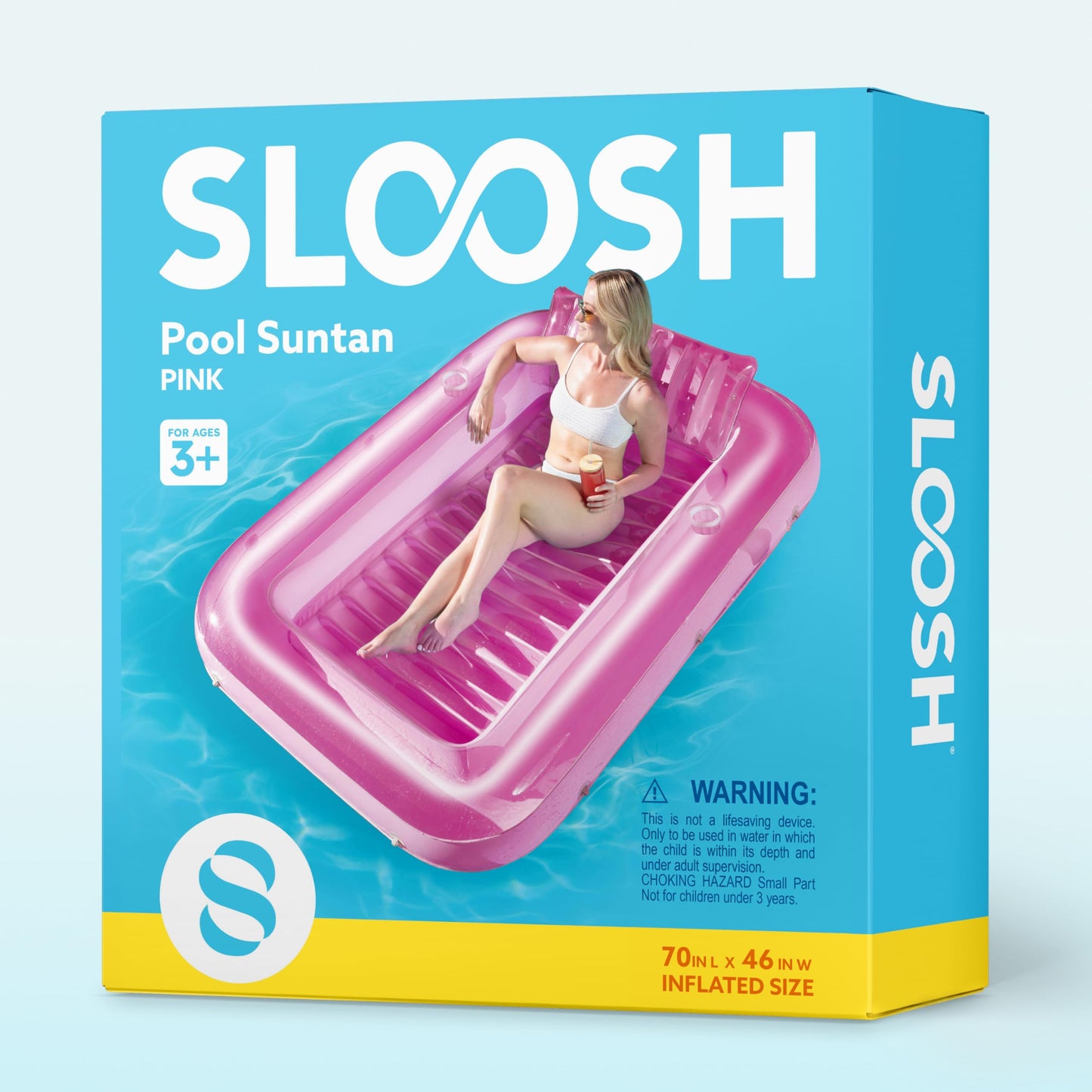 SLOOSH Inflatable Tanning Pool Lounger 70x46 — 4-in-1 Suntan Tub Raft with Pillow