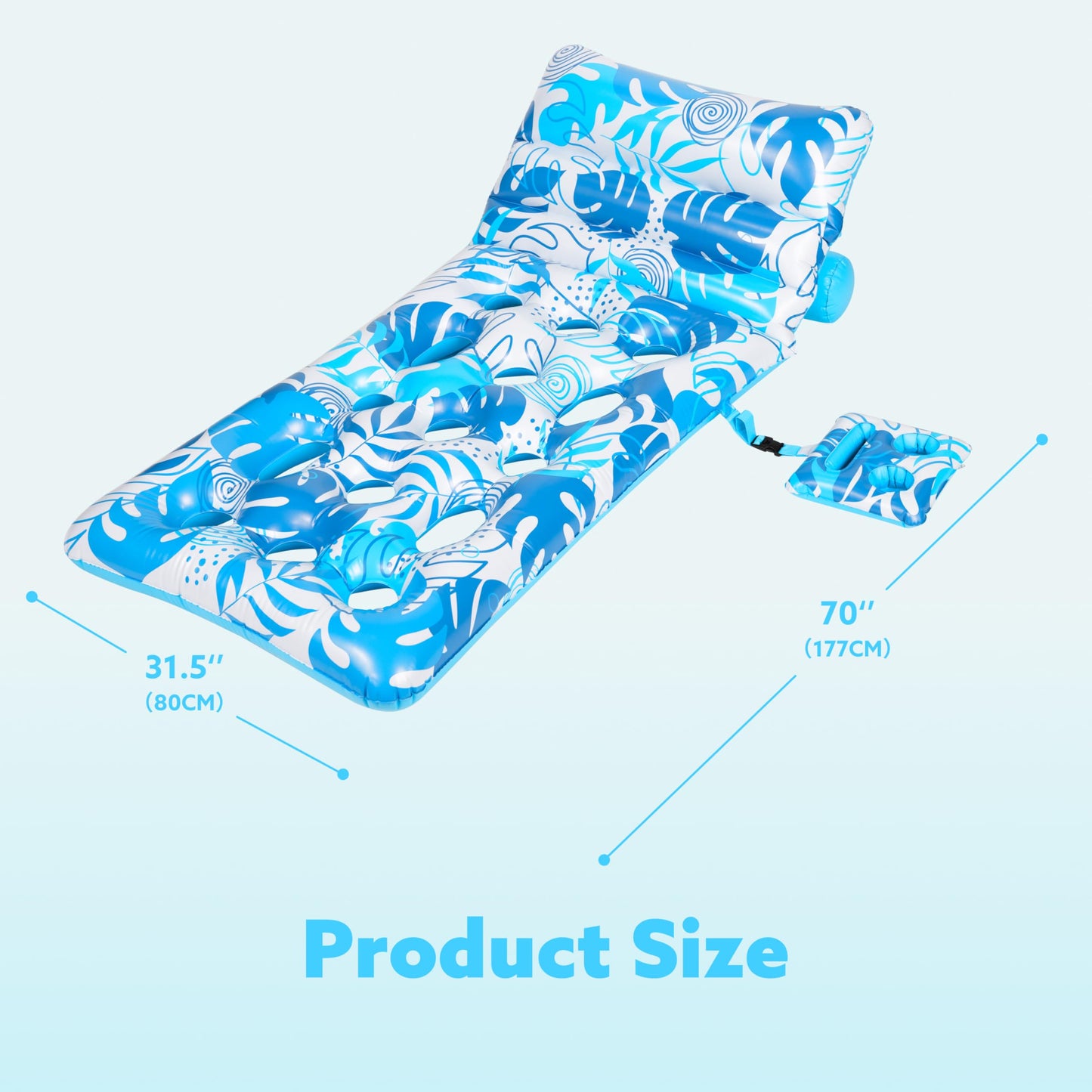 SLOOSH Adjustable Backrest Pool Float with Cup Holders – Tropical Leaves (Blue)