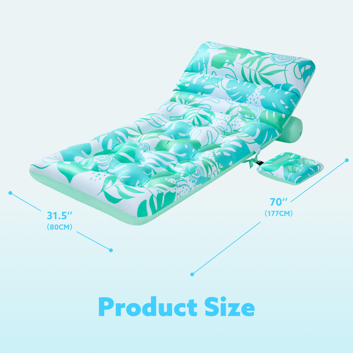 SLOOSH Adjustable Backrest Pool Float with Cup Holders – Tropical Leaves Cyan