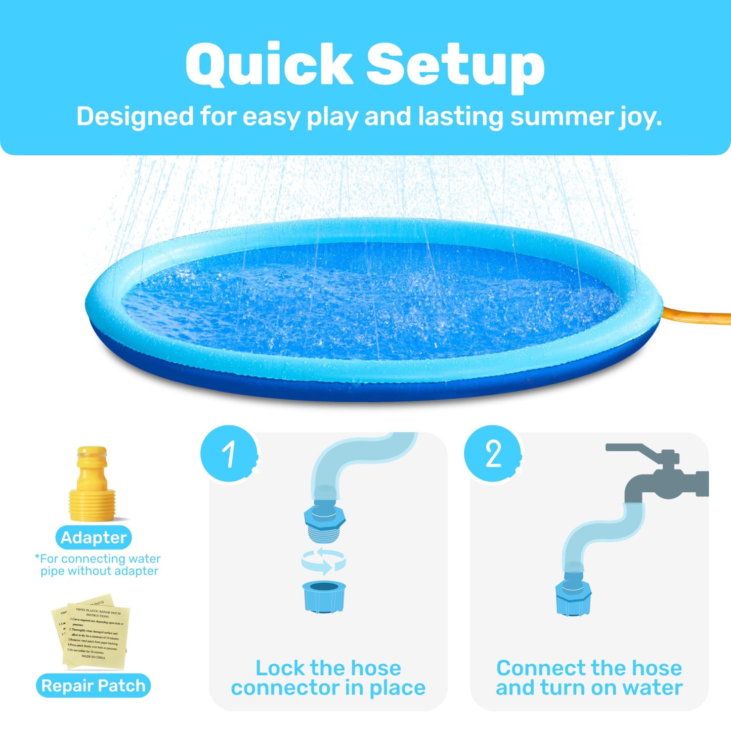 Sloosh 60-inch Non-Slip Splash Pad Sprinkler – 60in Outdoor Water Play Mat for Kids, Pets, Backyard (Blue)